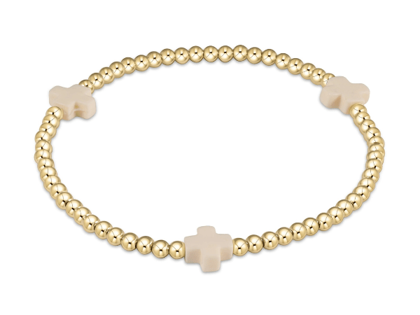 Extends - Signature Cross Gold Pattern 3mm Bead Bracelet - Off White