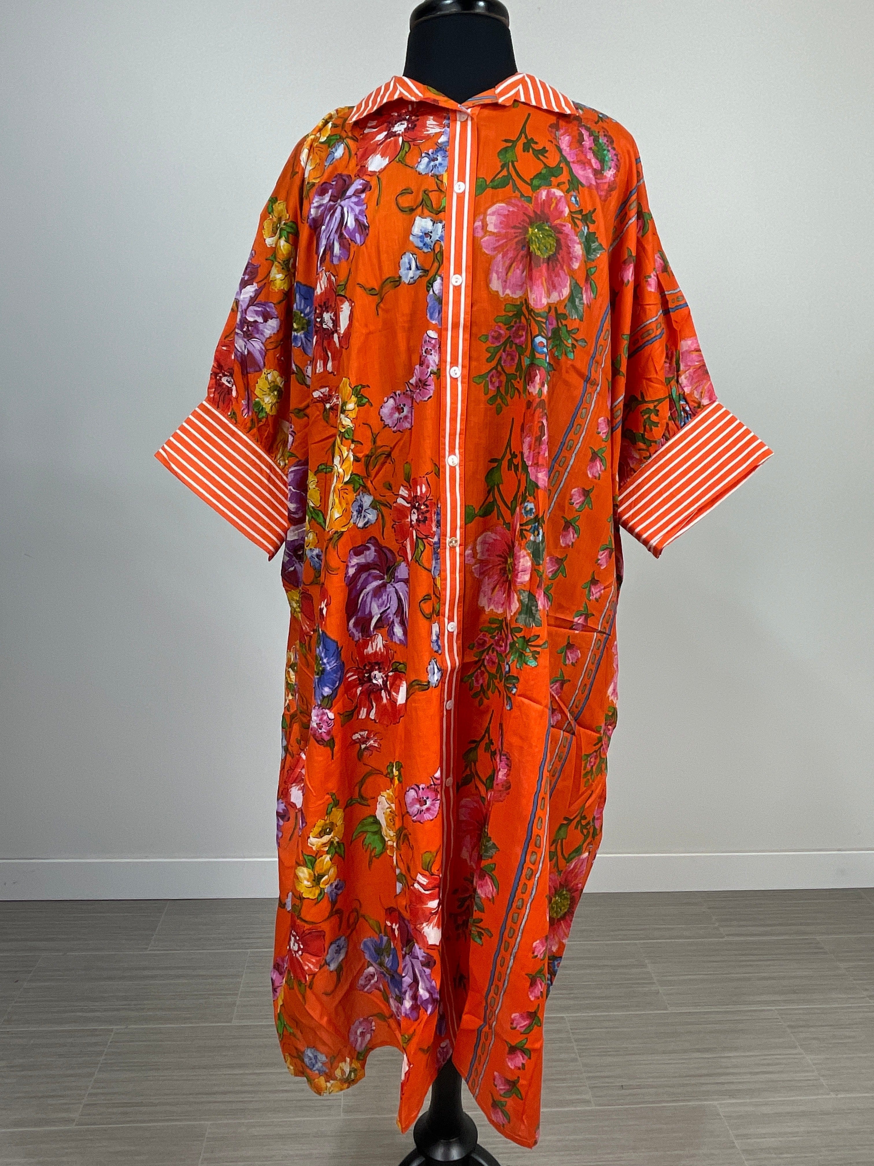 Orange Multi Floral Batwing Sleeve Maxi Dress