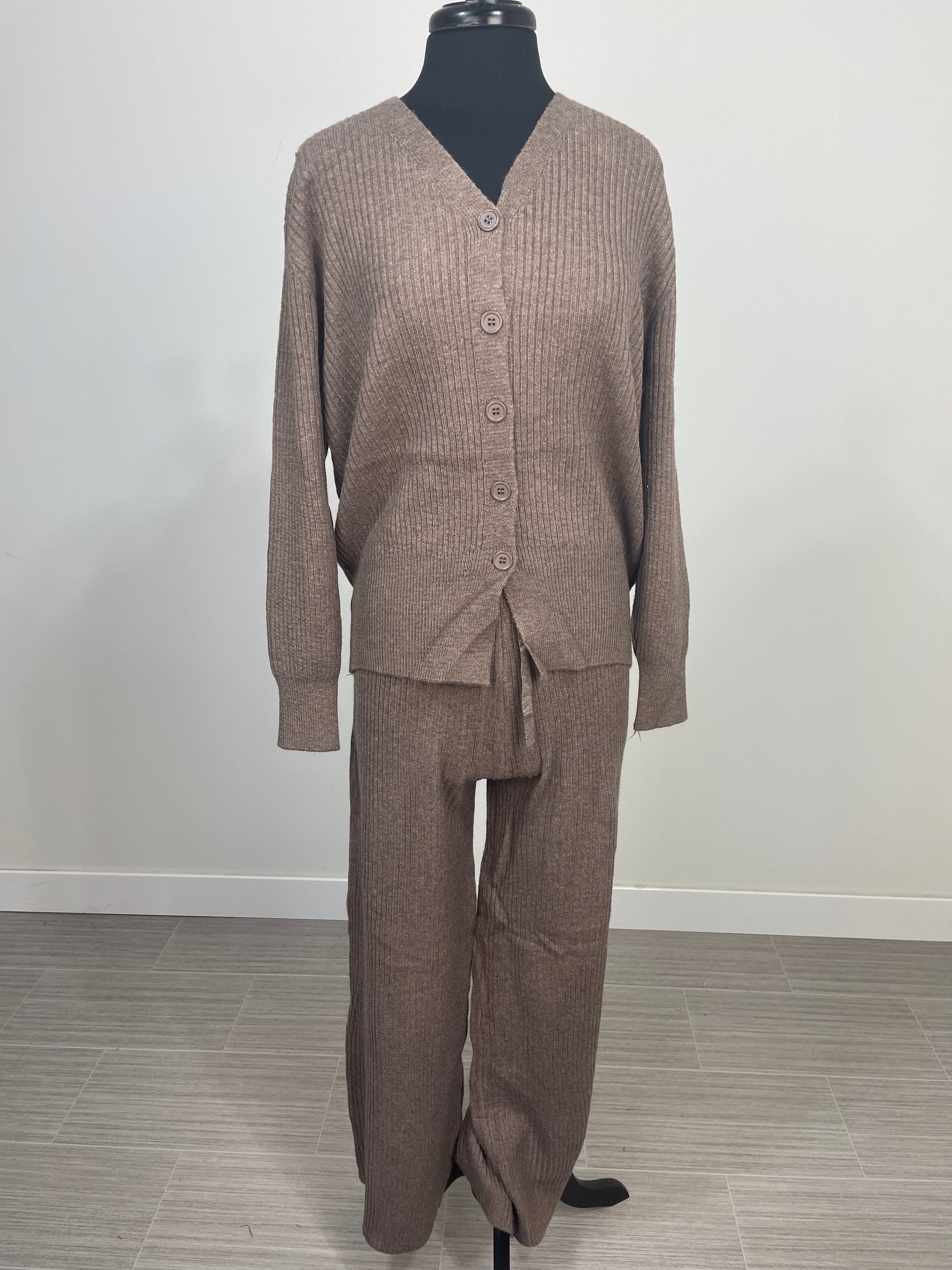 Brown Cardigan Pants Set