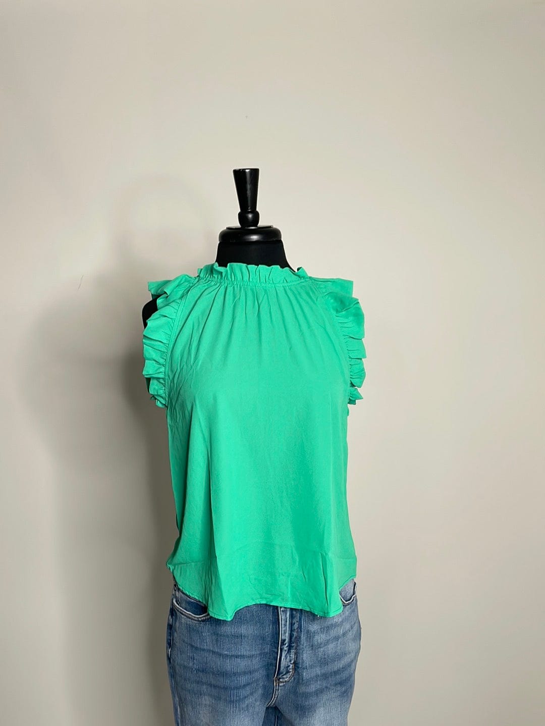 Kelly Green Ruffle Sleeveless Top
