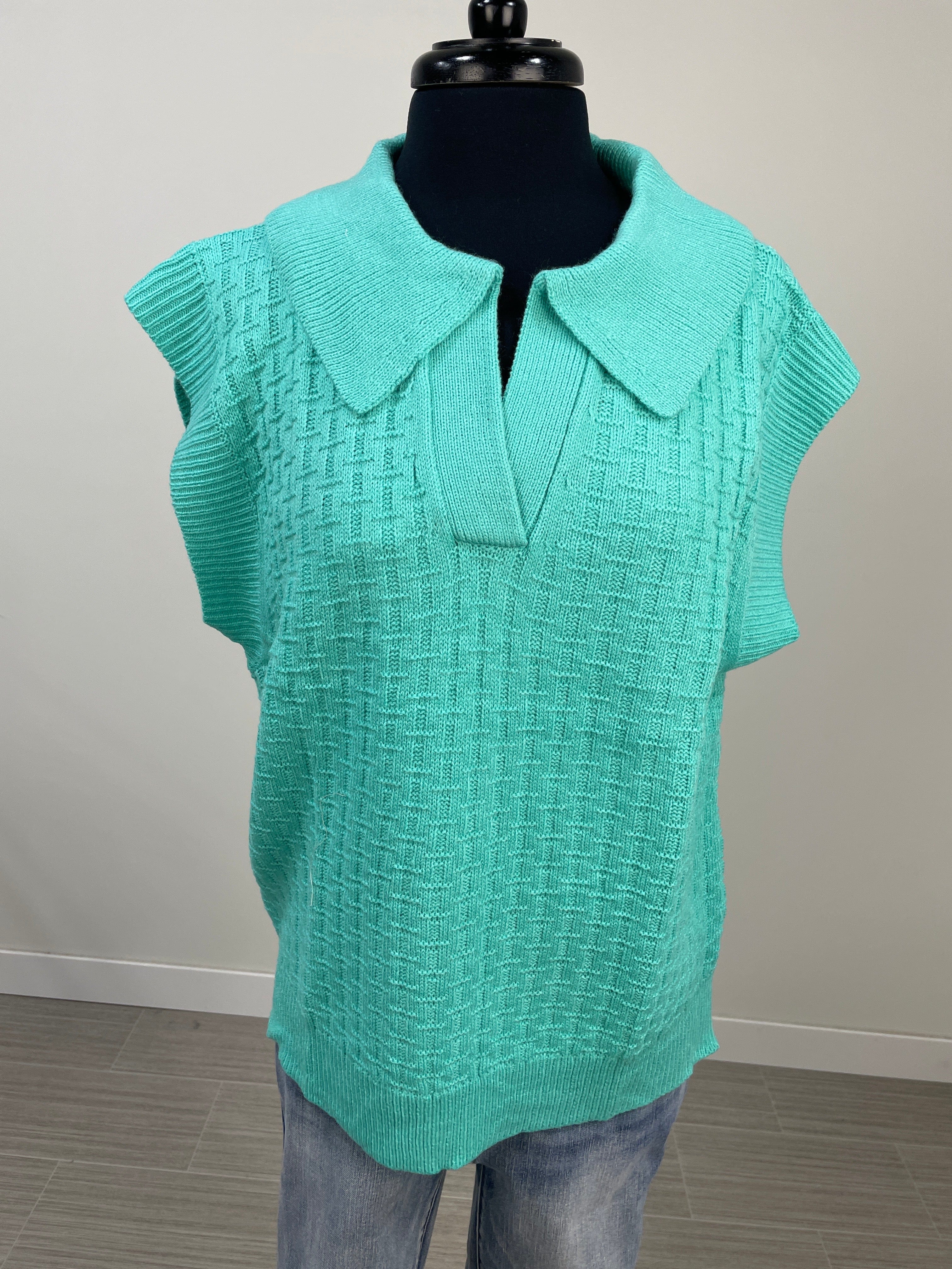 Aqua V-Neck Collar Knit Blouse
