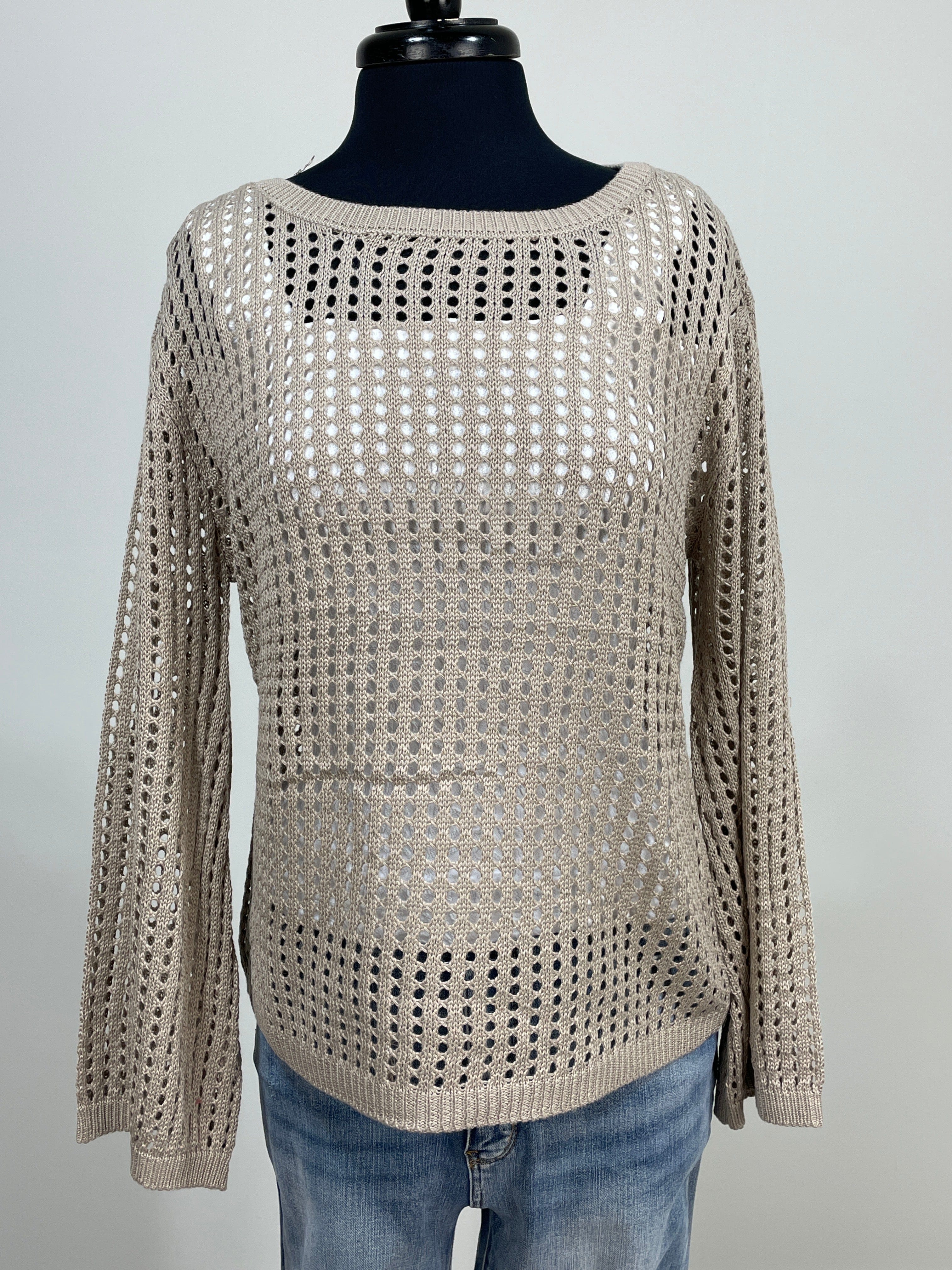 Mocha Hollow Out Long Sleeve Sweater