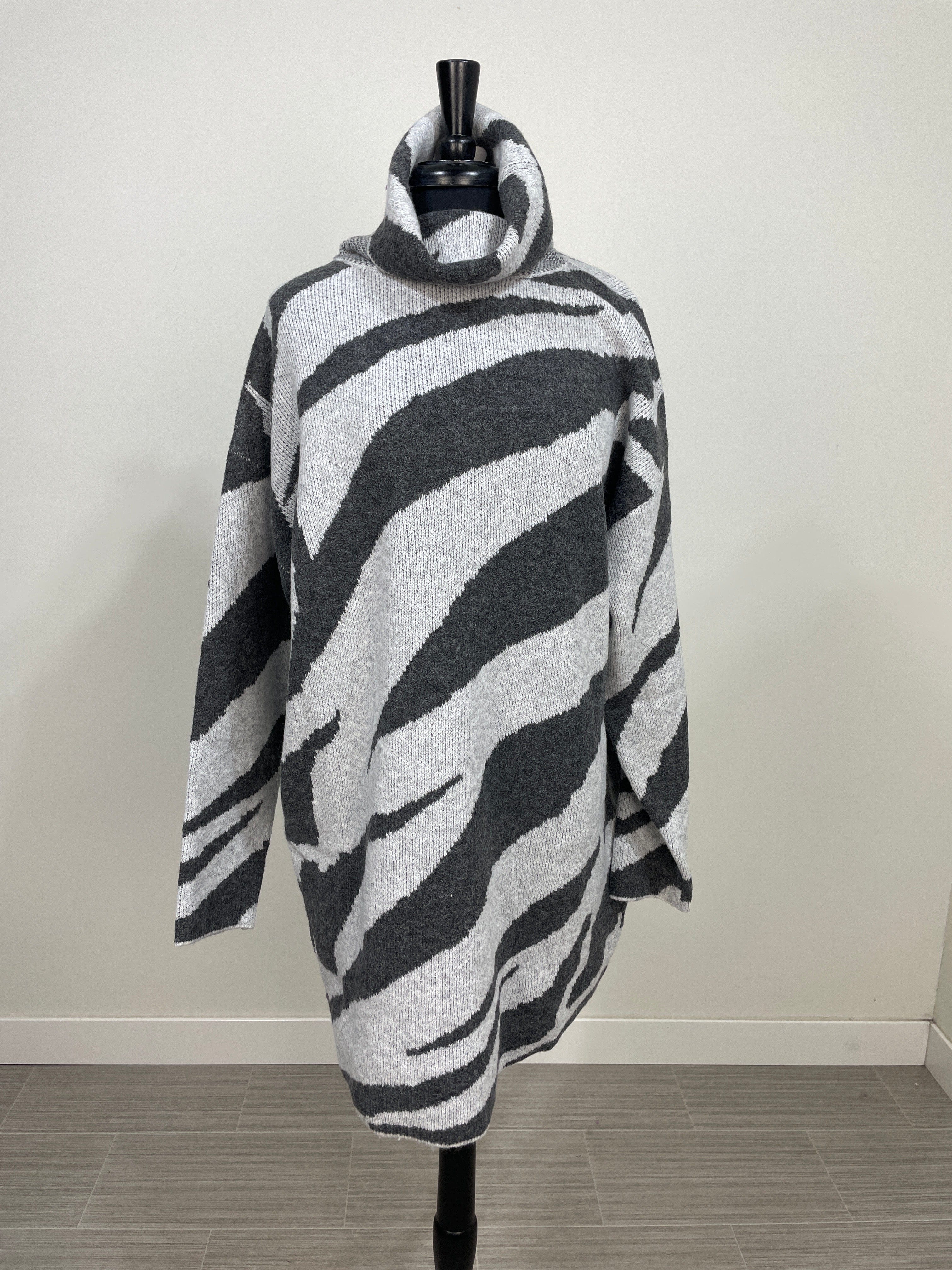 Zebra Turtleneck Sweater Dress