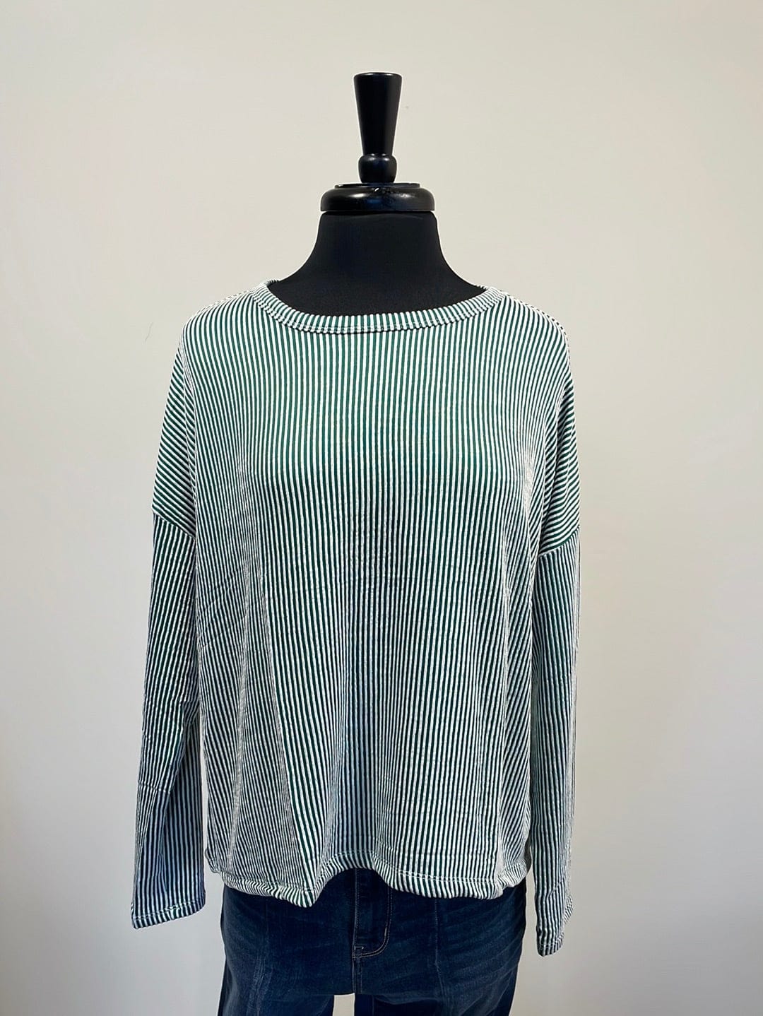 Hunter Green Ribbed Flounce Longsleeve Top
