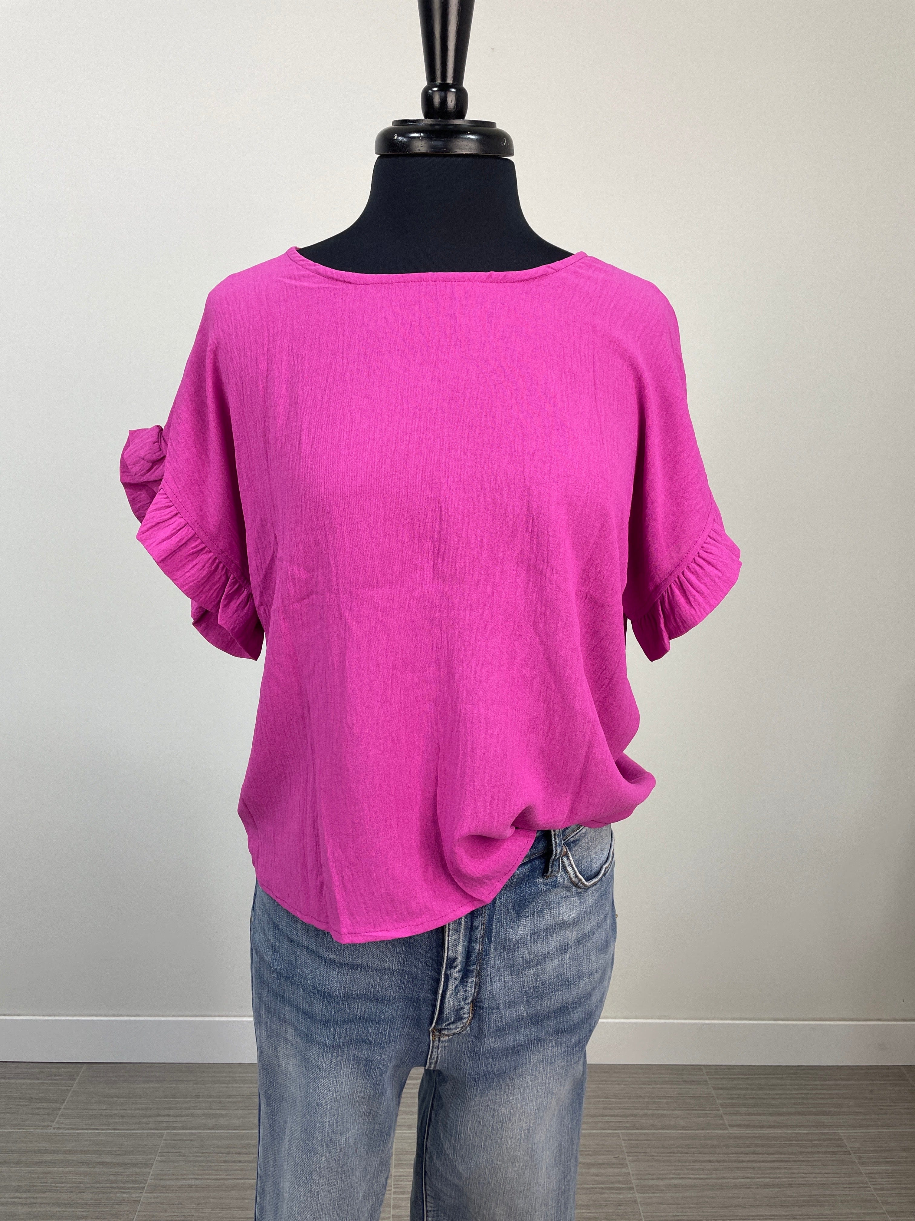 Magenta Ruffle Sleeve Blouse