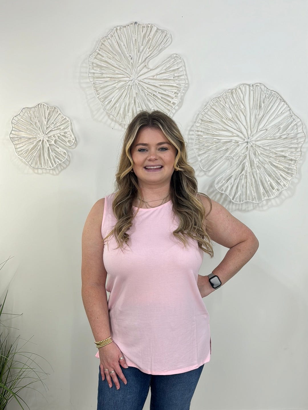 Dusty Pink Sleeveless Round Top