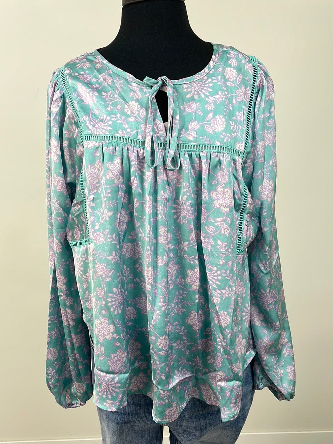 Green Printed Peasant Blouse