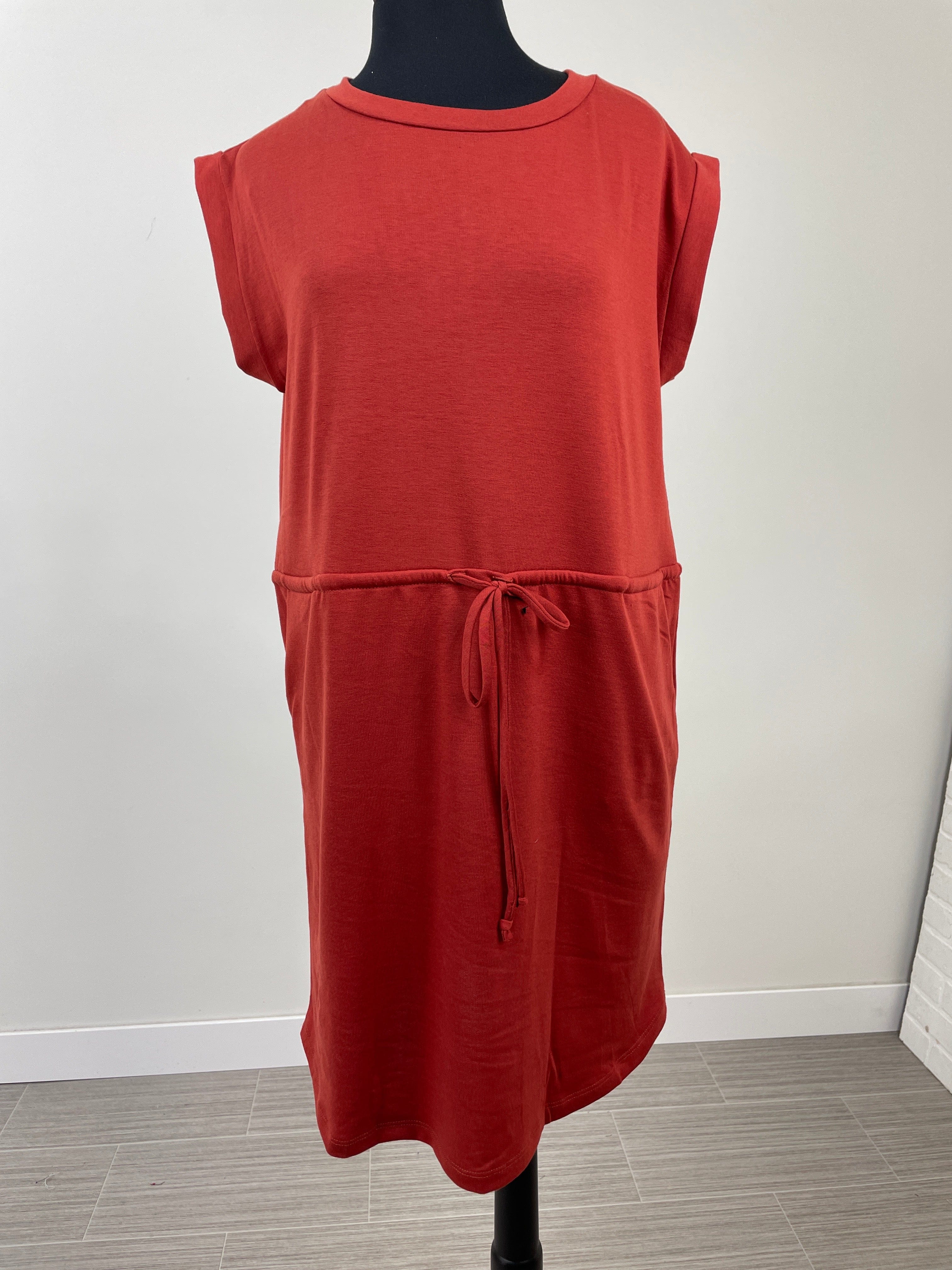 Rust Drawstring Terry Dress