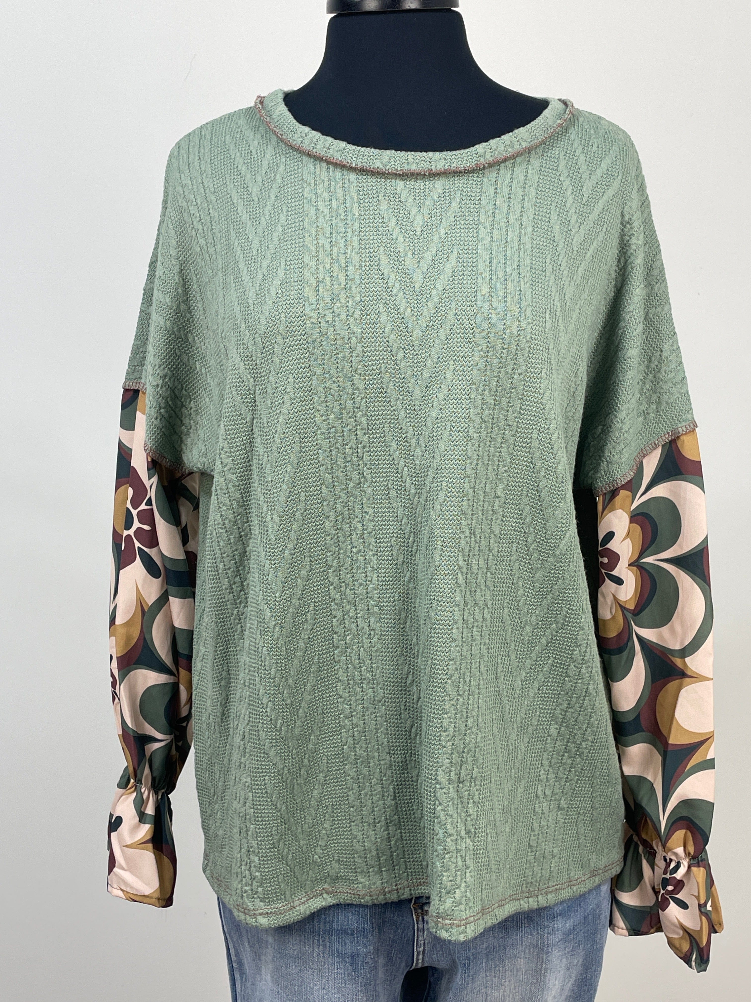 Olive Ribbed Divas Long Sleeve Top