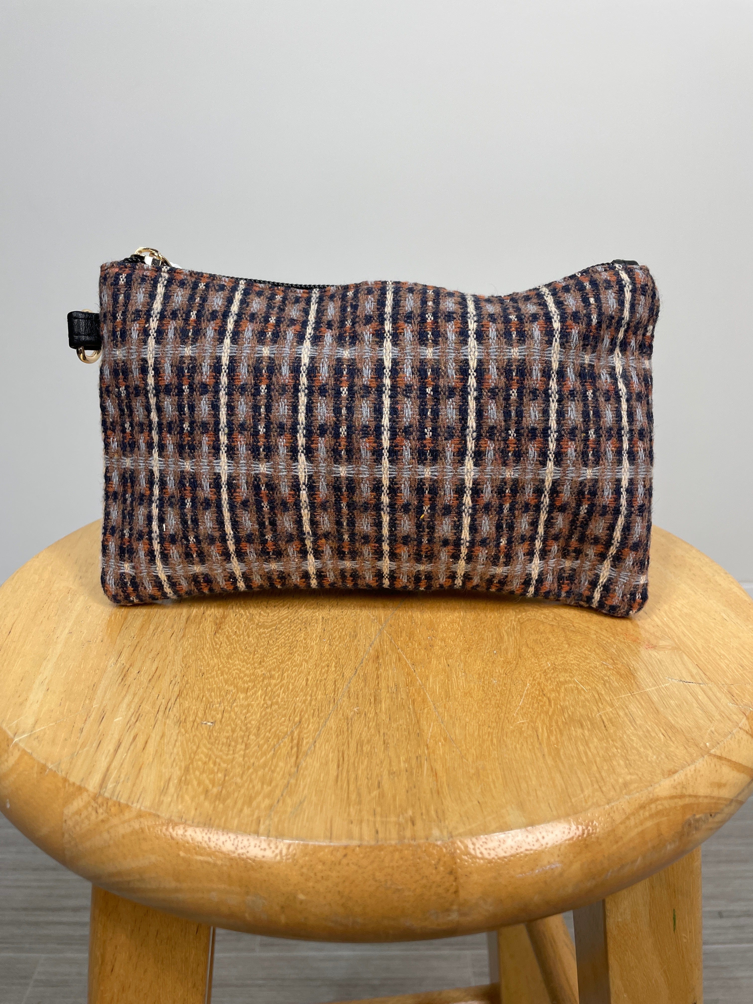 Brown Retro Plaid Wristlet Pouch Bag