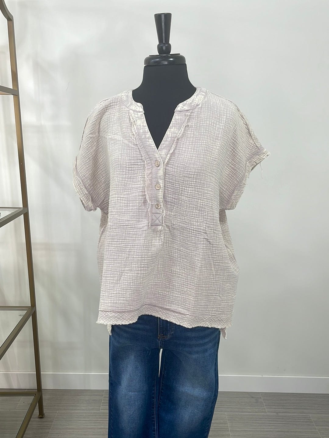 Ash Mocha Gauze 3/4 Button Henley Top