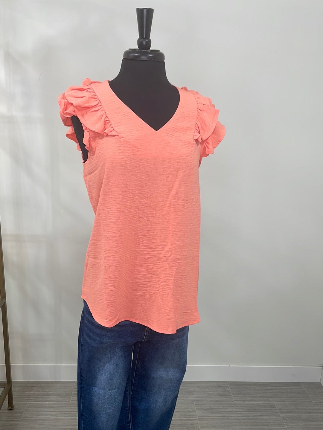 Coral Tiered Ruffle Cap Sleeve Top