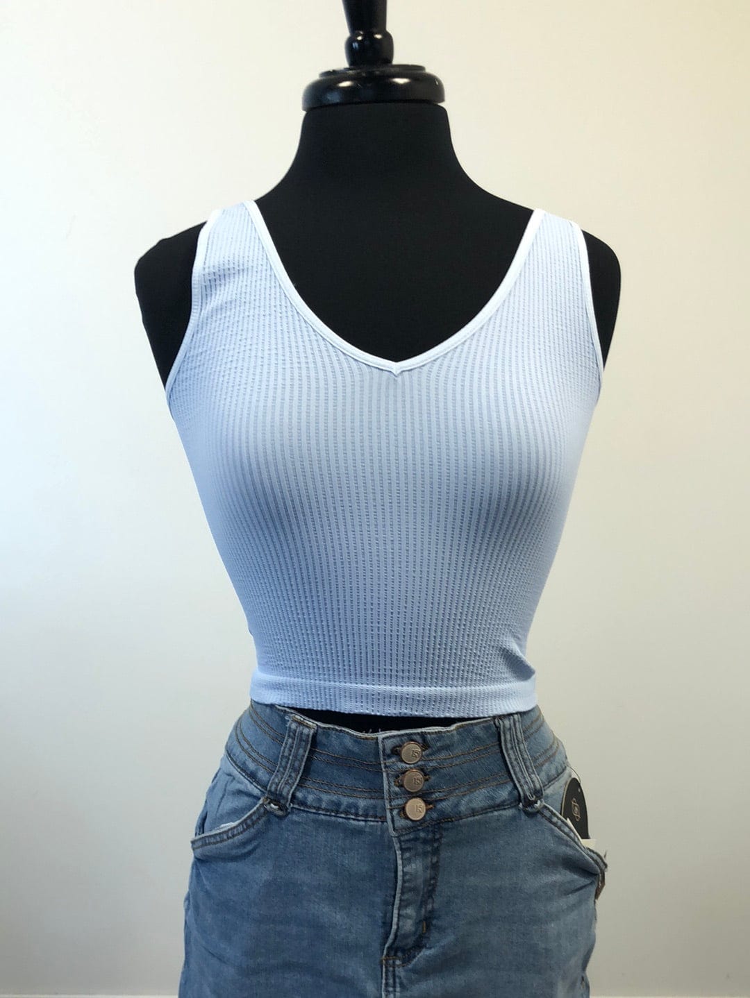 Cashmere Blue V-Neck Ribbed Crop Top