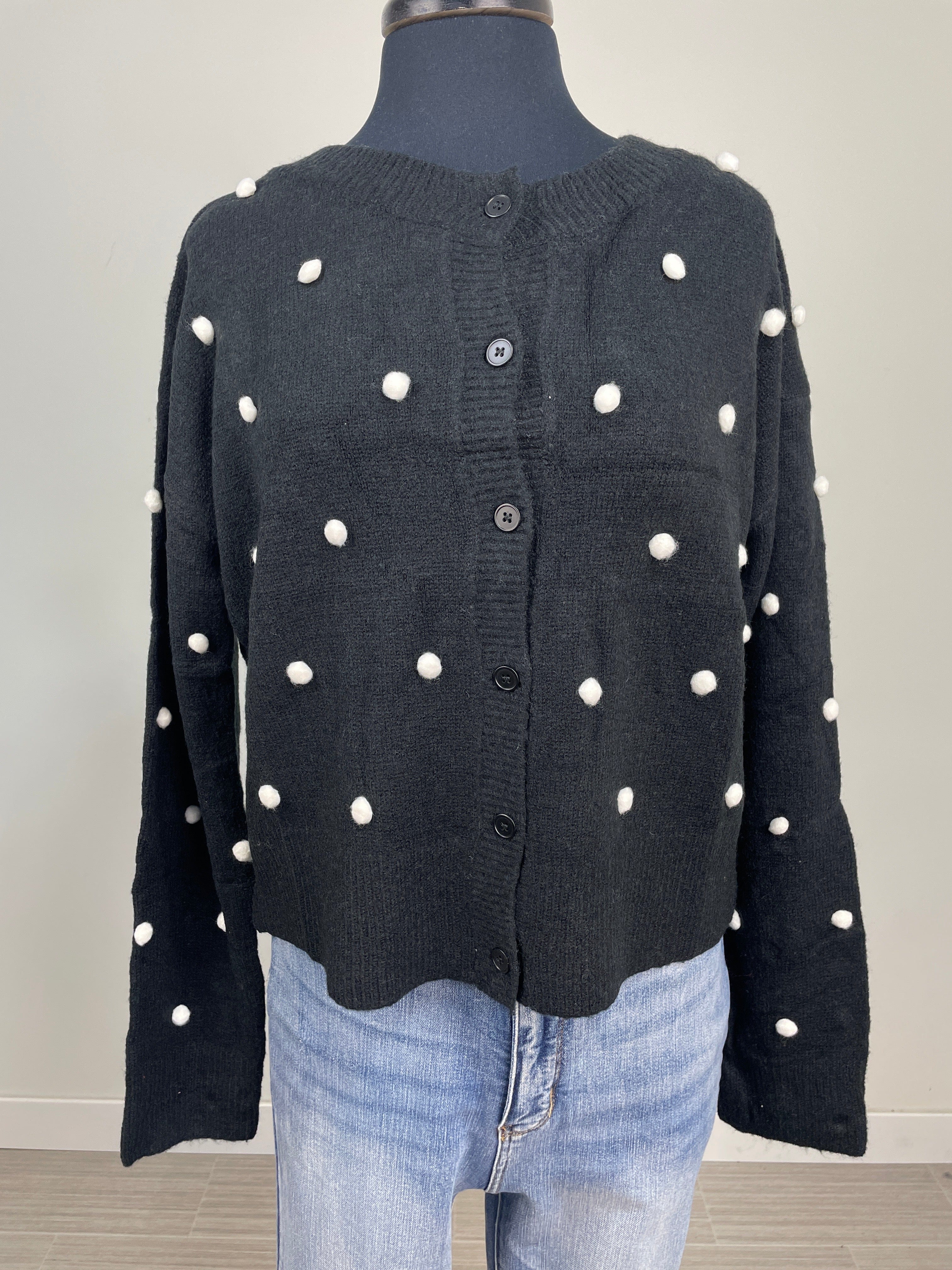 Black with Pom Poms Cardigan