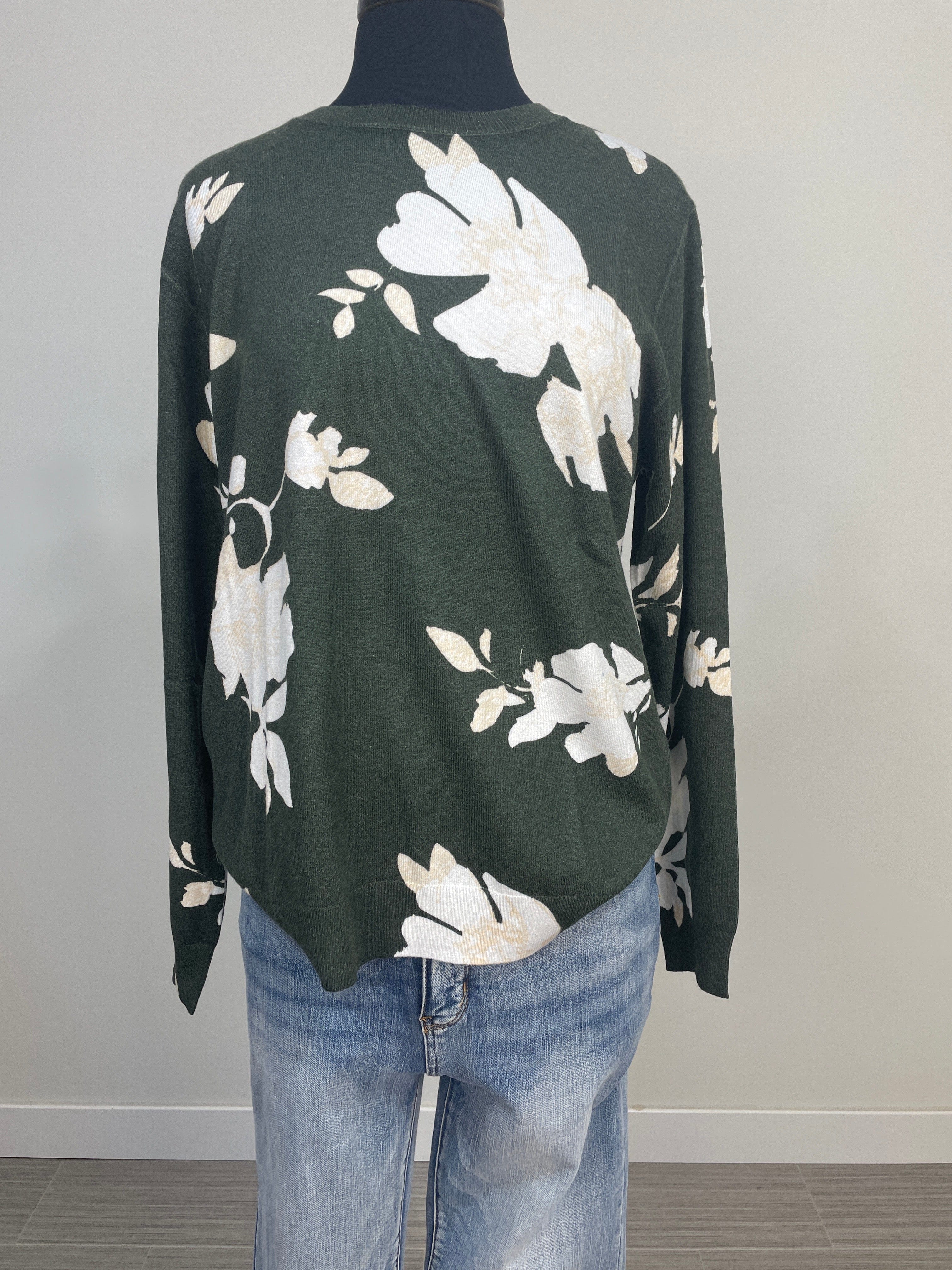Olive with Ivory Floral Detail Sweater