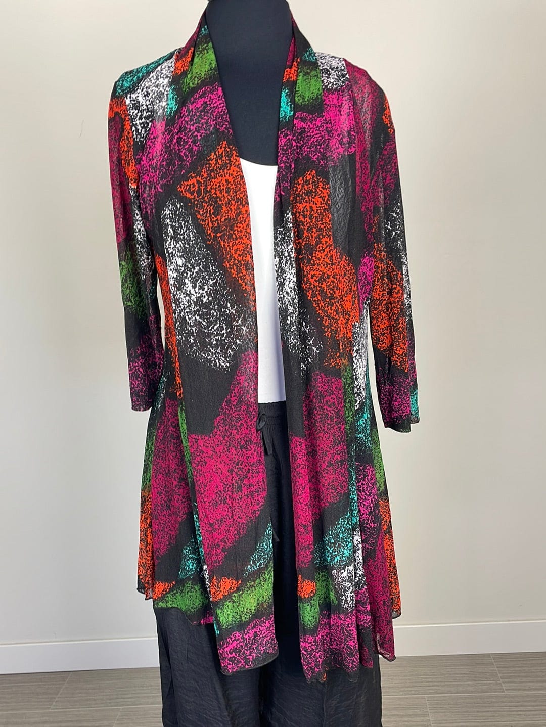 Colorful Windowpane Mesh Cardigan