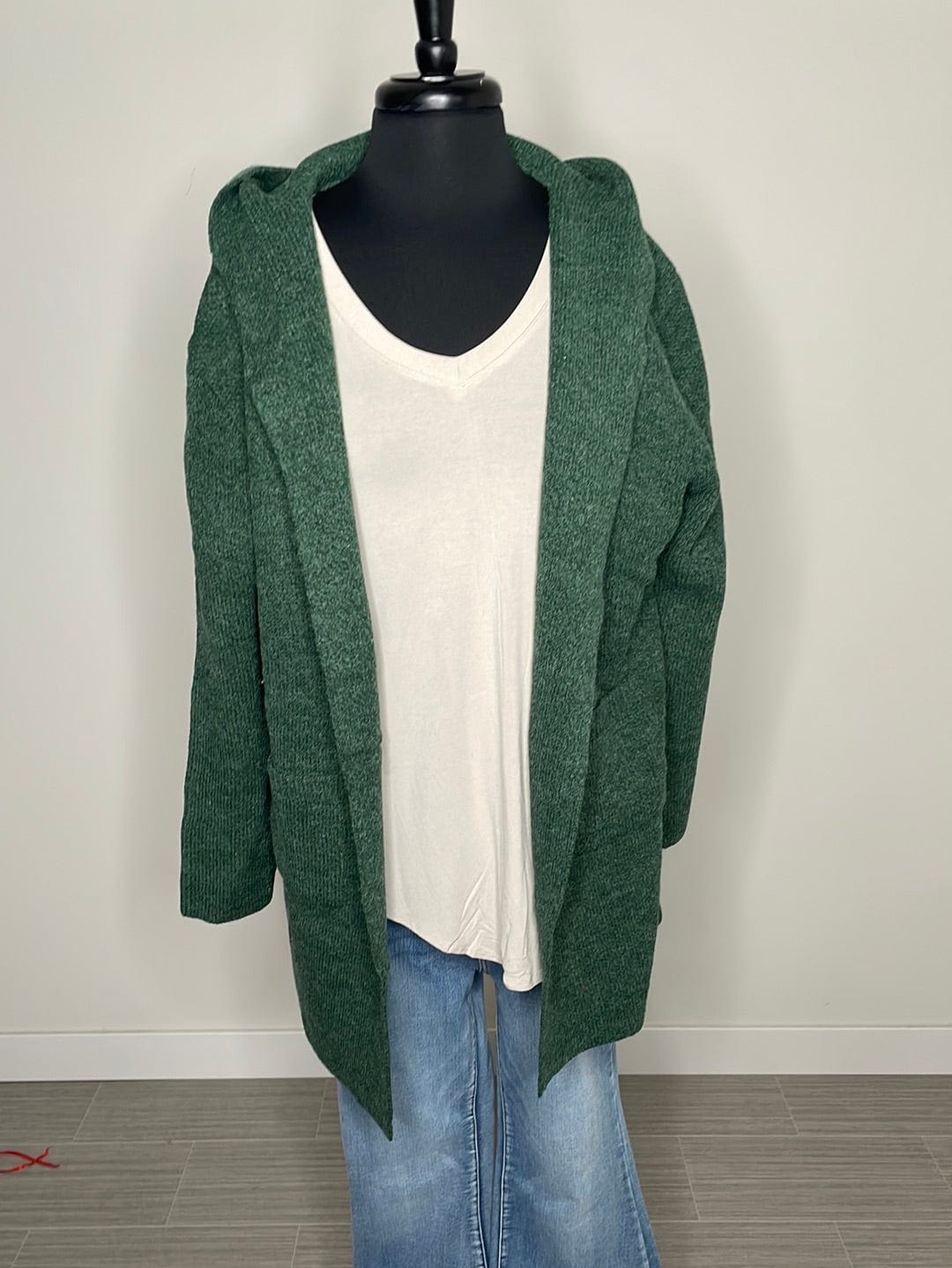 Dark Green Hooded Sweater Cardigan