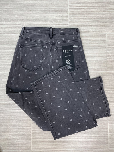 Grey Polka Dot High Rise Straight Ankle Denim