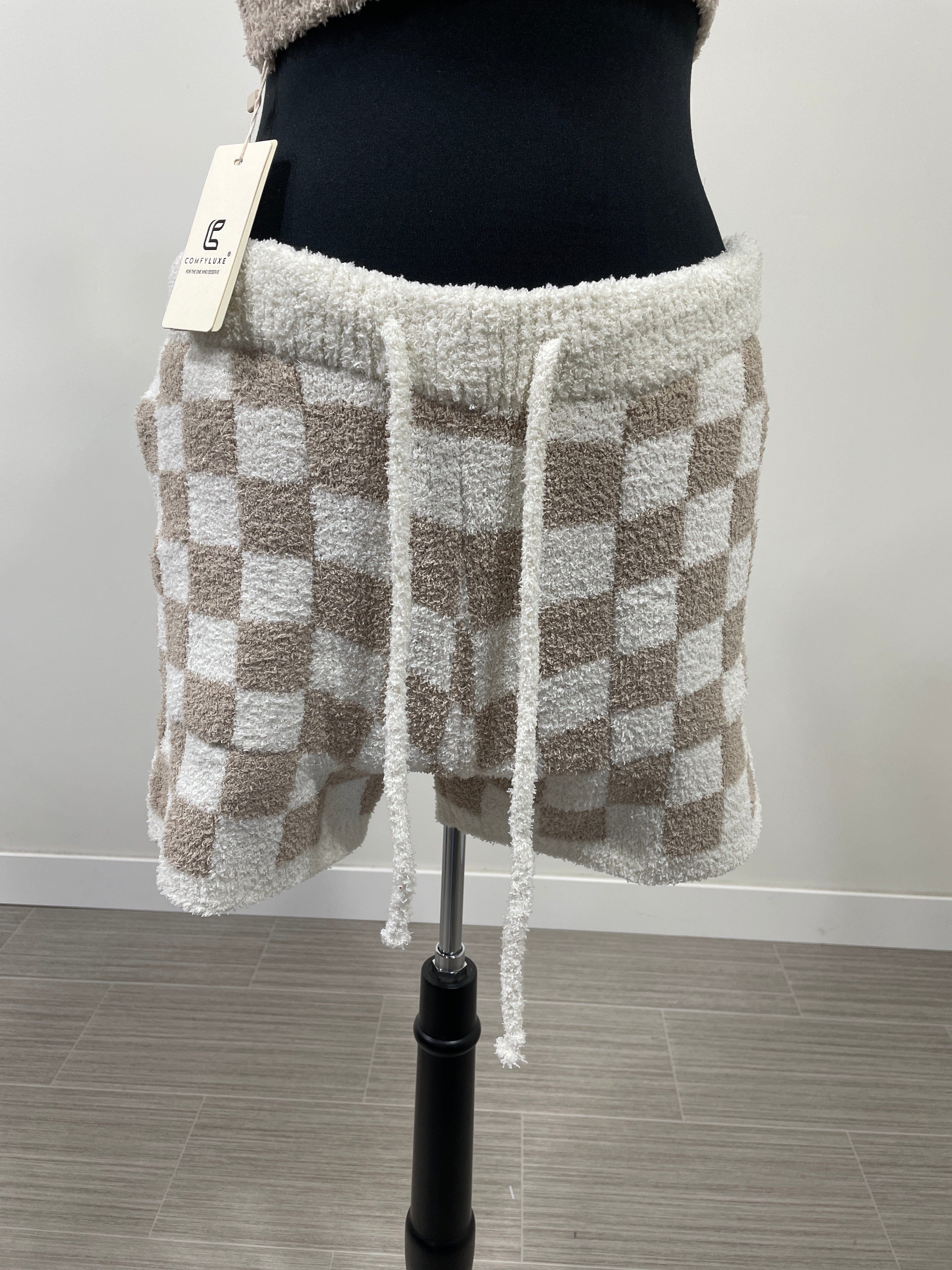 Beige Soft Checkered Shorts