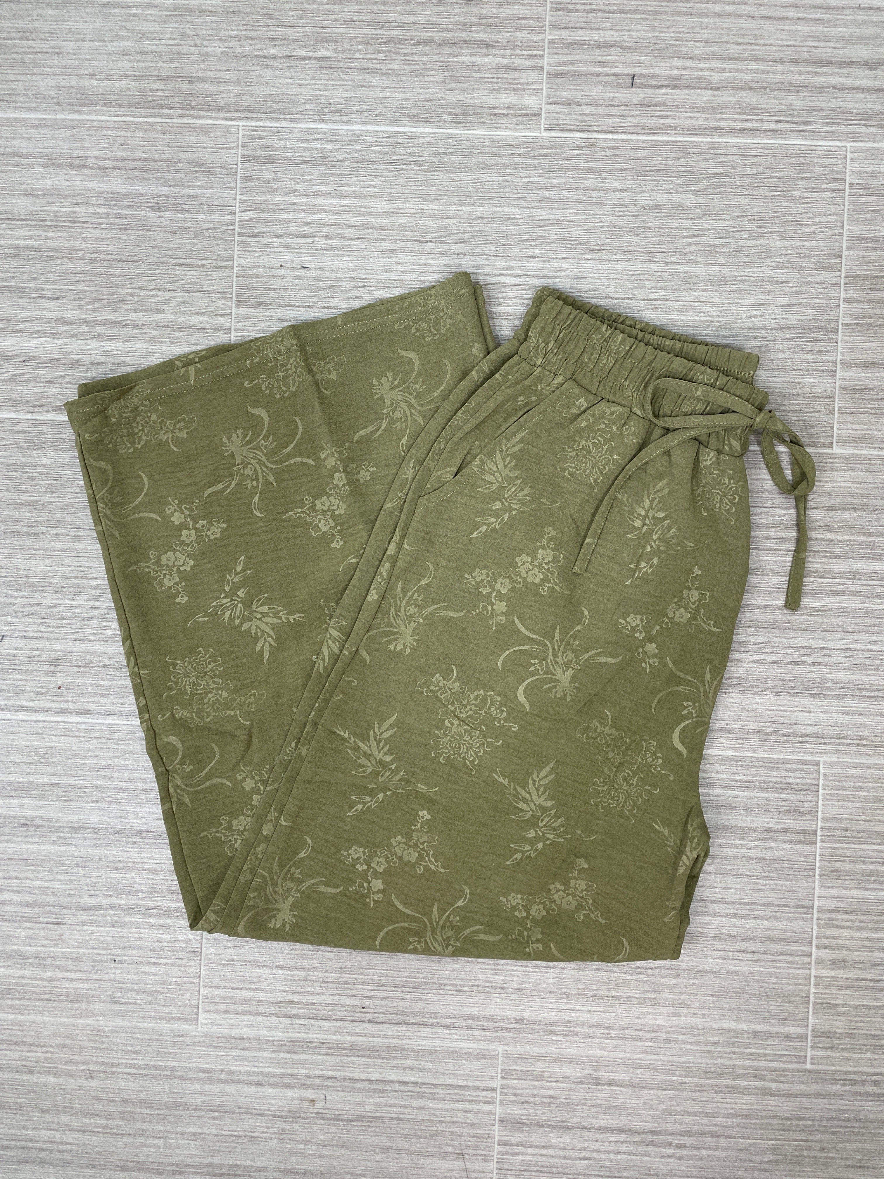 Olive Floral Print Wide Leg Pant