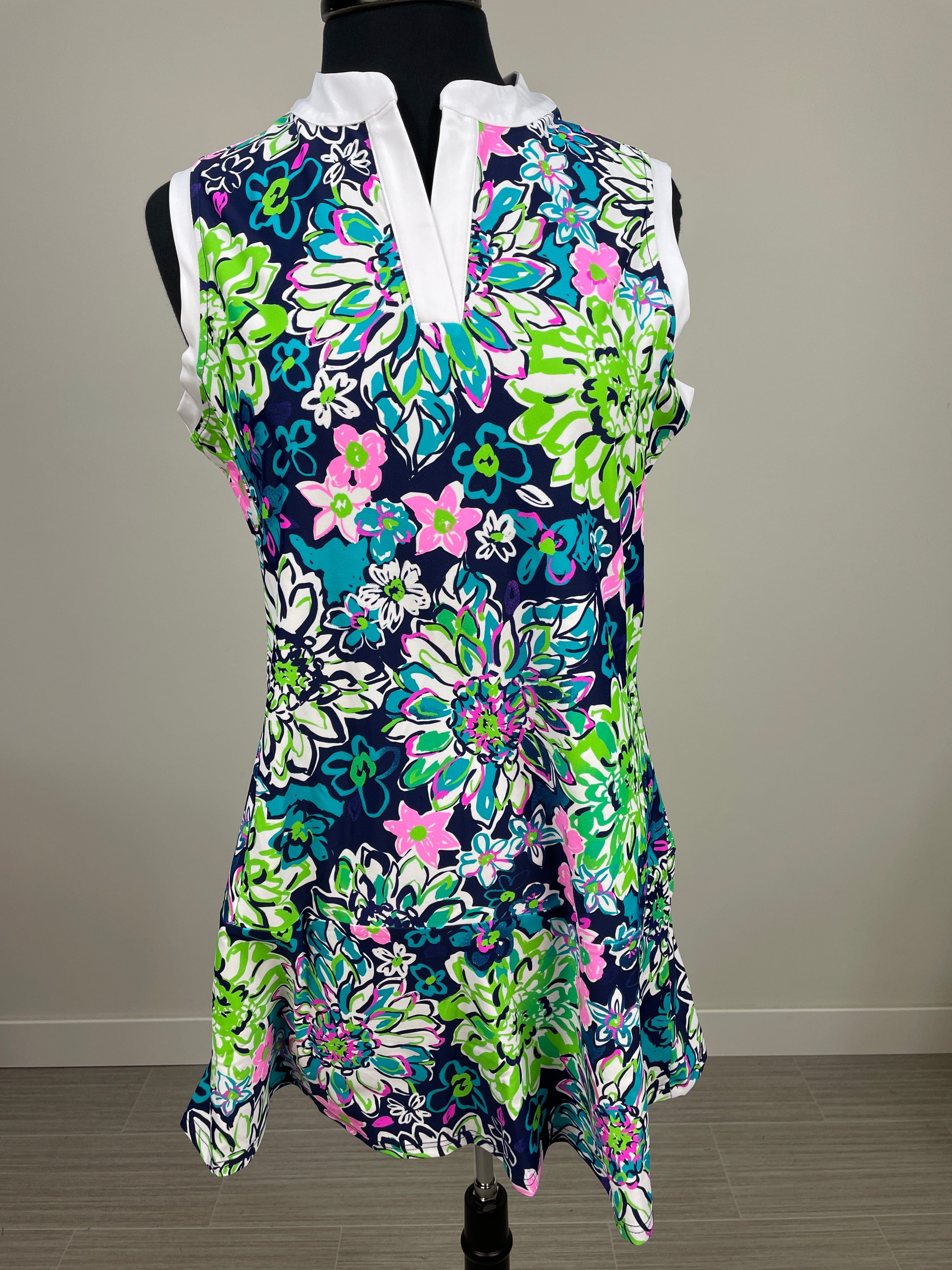Navy Bright Floral with White Trim Florence Dress Set