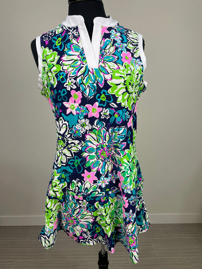 Navy Bright Floral with White Trim Florence Dress Set