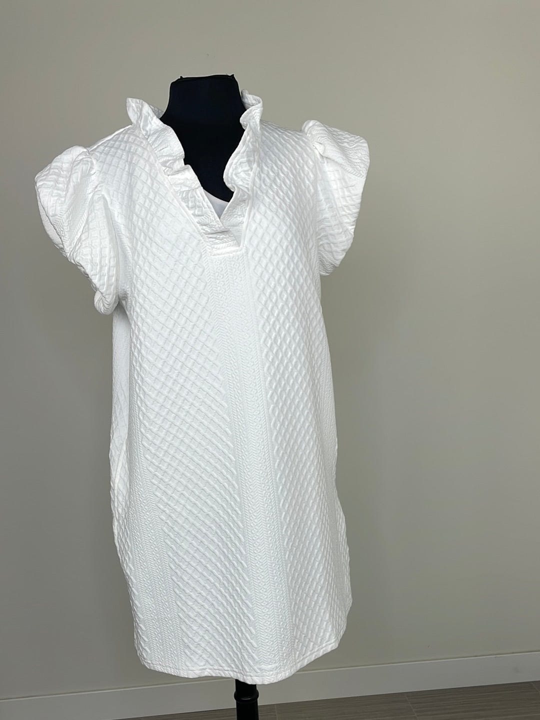 Off White Textured Mini Dress
