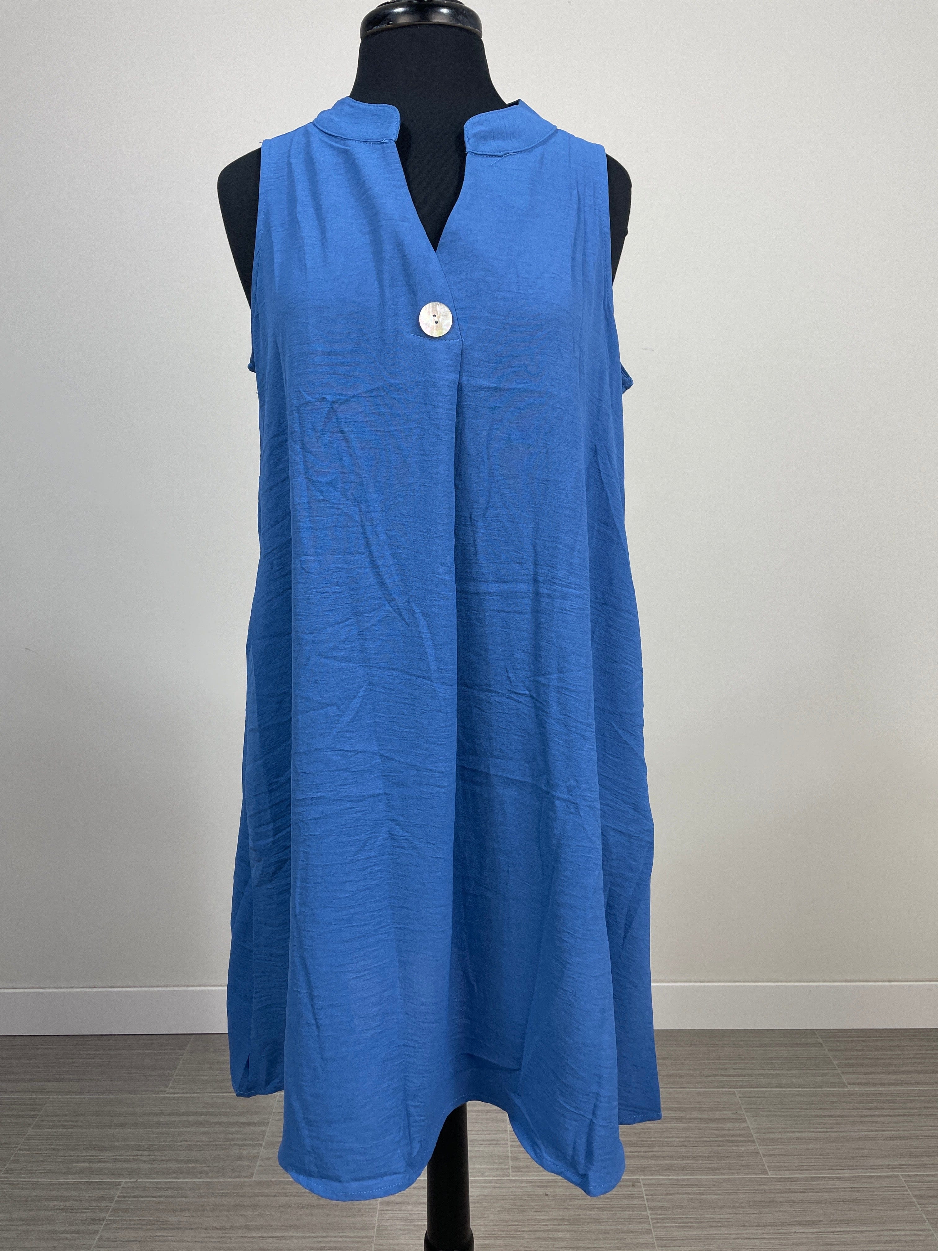 Sky Blue Sleeveless Button Dress