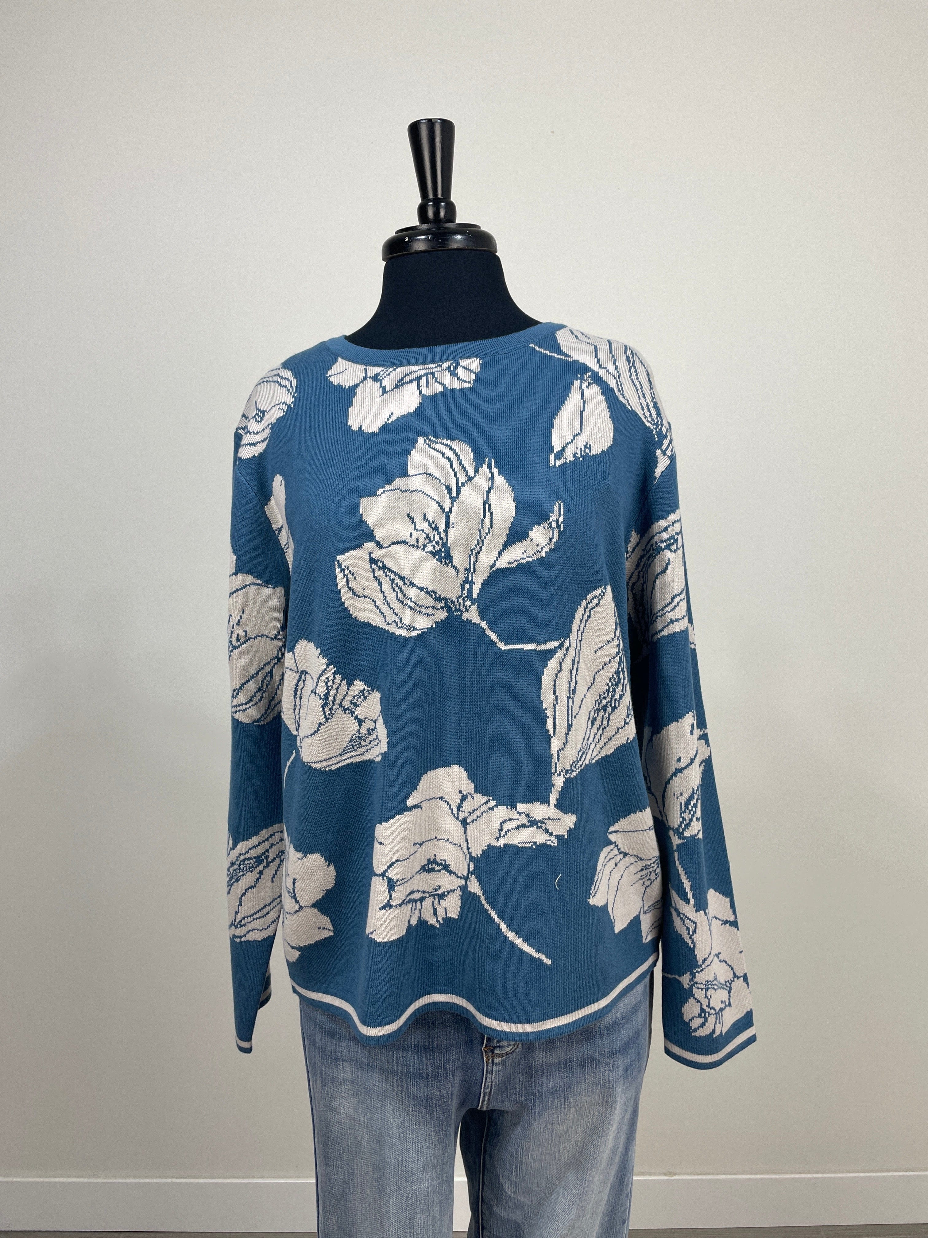 Blue Flower Jacquard Sweater