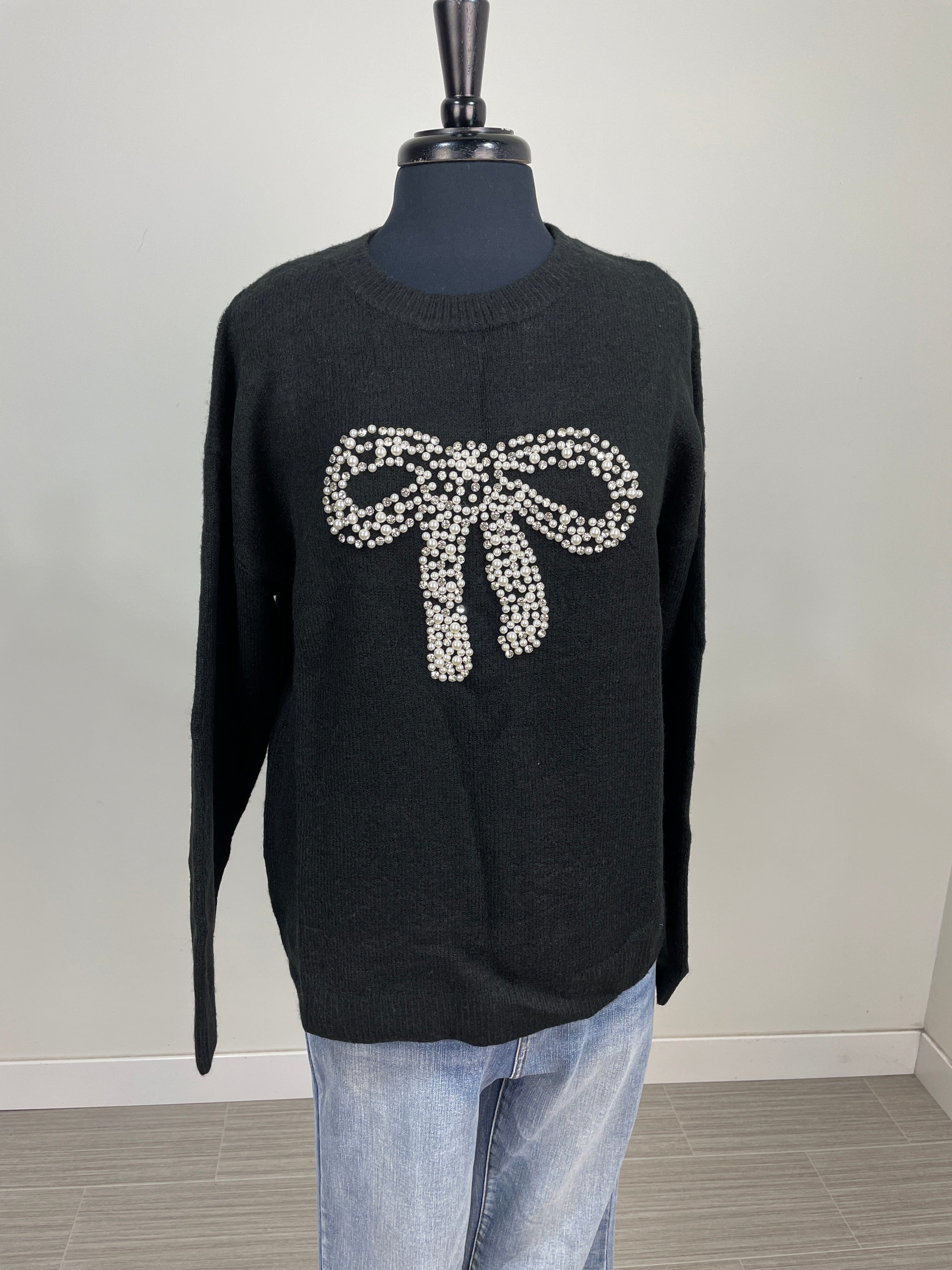 Black Pearl & Gem Bow Sweater