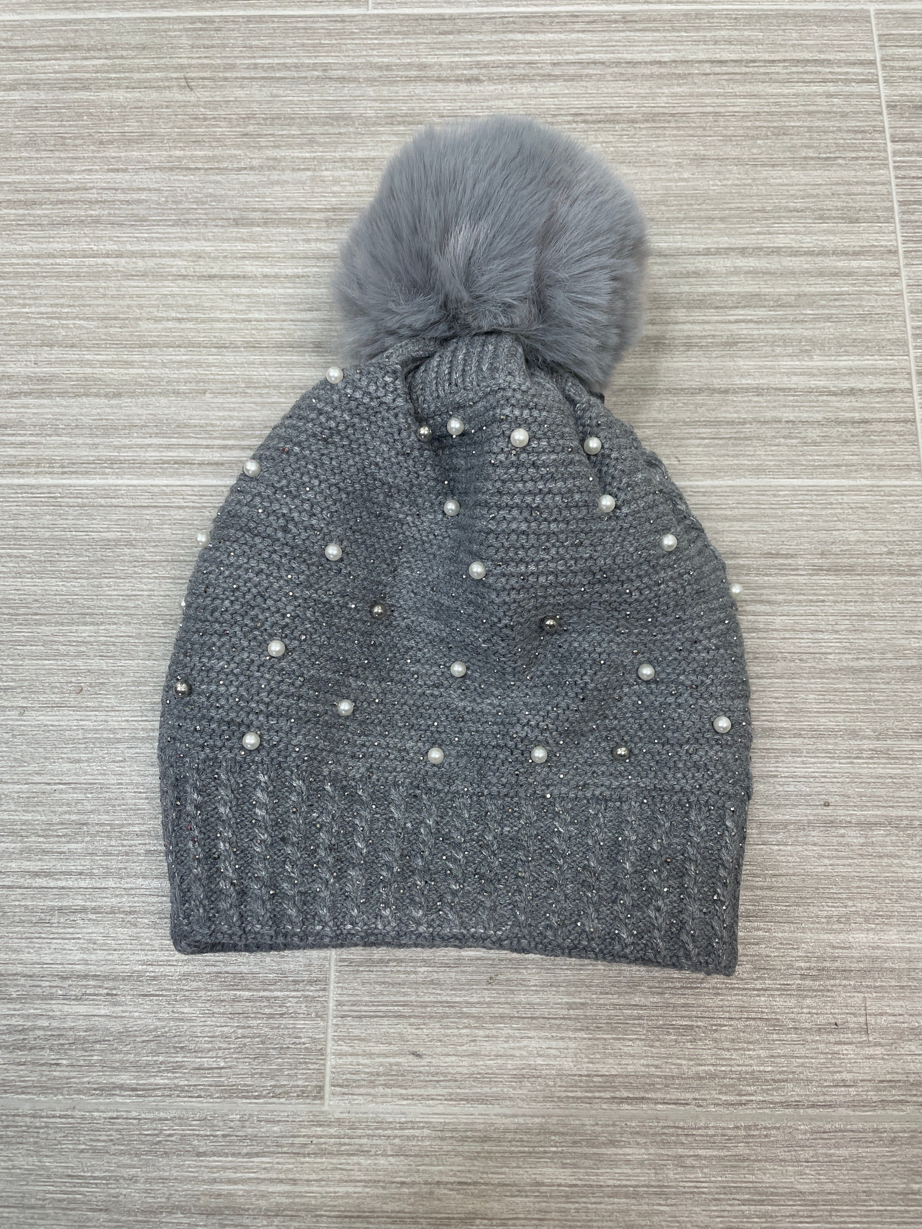 Grey Pearl Bling Fleece Lined Hat