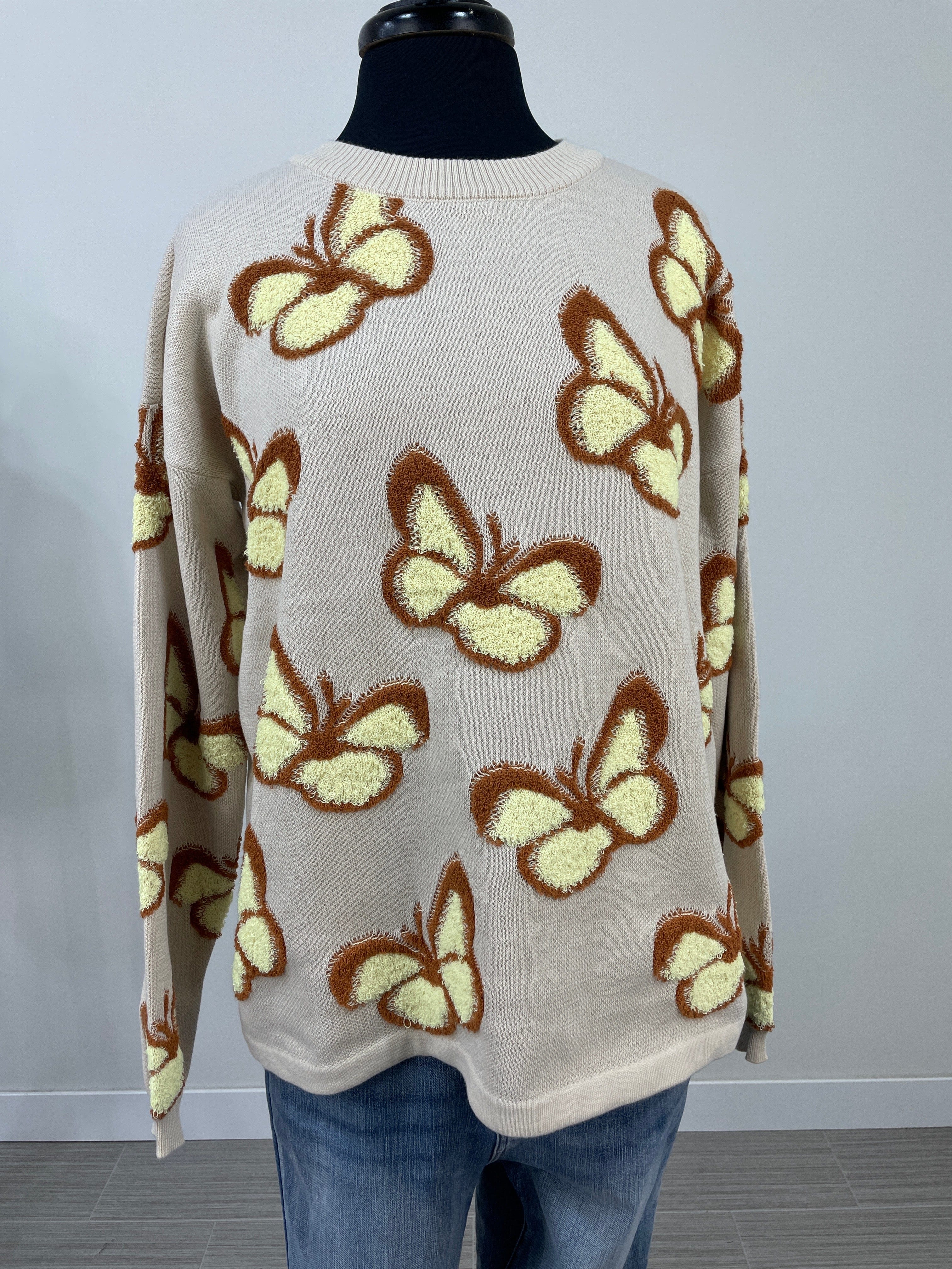 Yellow Butterfly Jaquarded Sweater