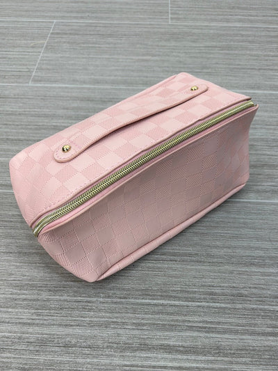 Pink Checkered Cosmetic Bag