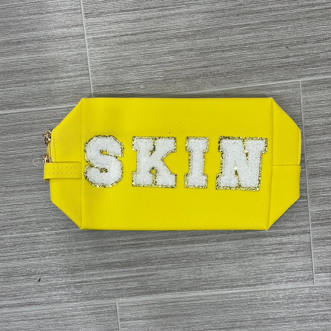 Skin Letter Patch Cosmetic Bag - Yellow