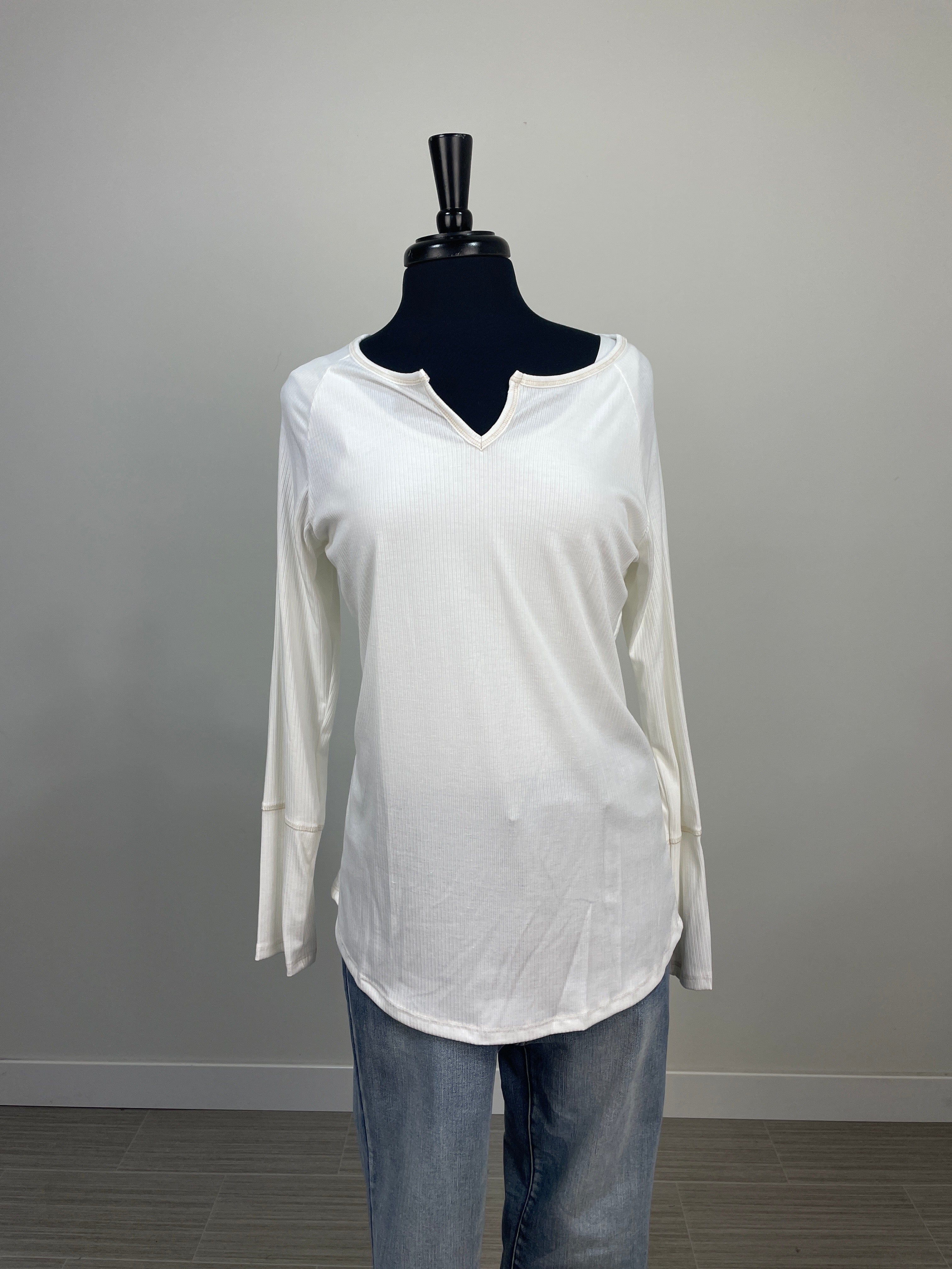 Ivory Ribbed Split Neck Top
