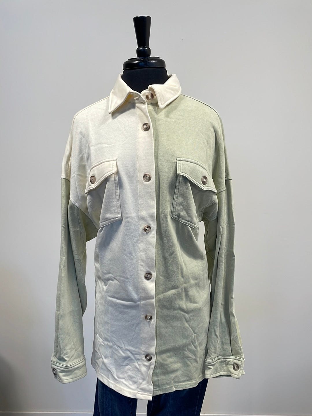 Light Olive & Cream Colorblock Shacket