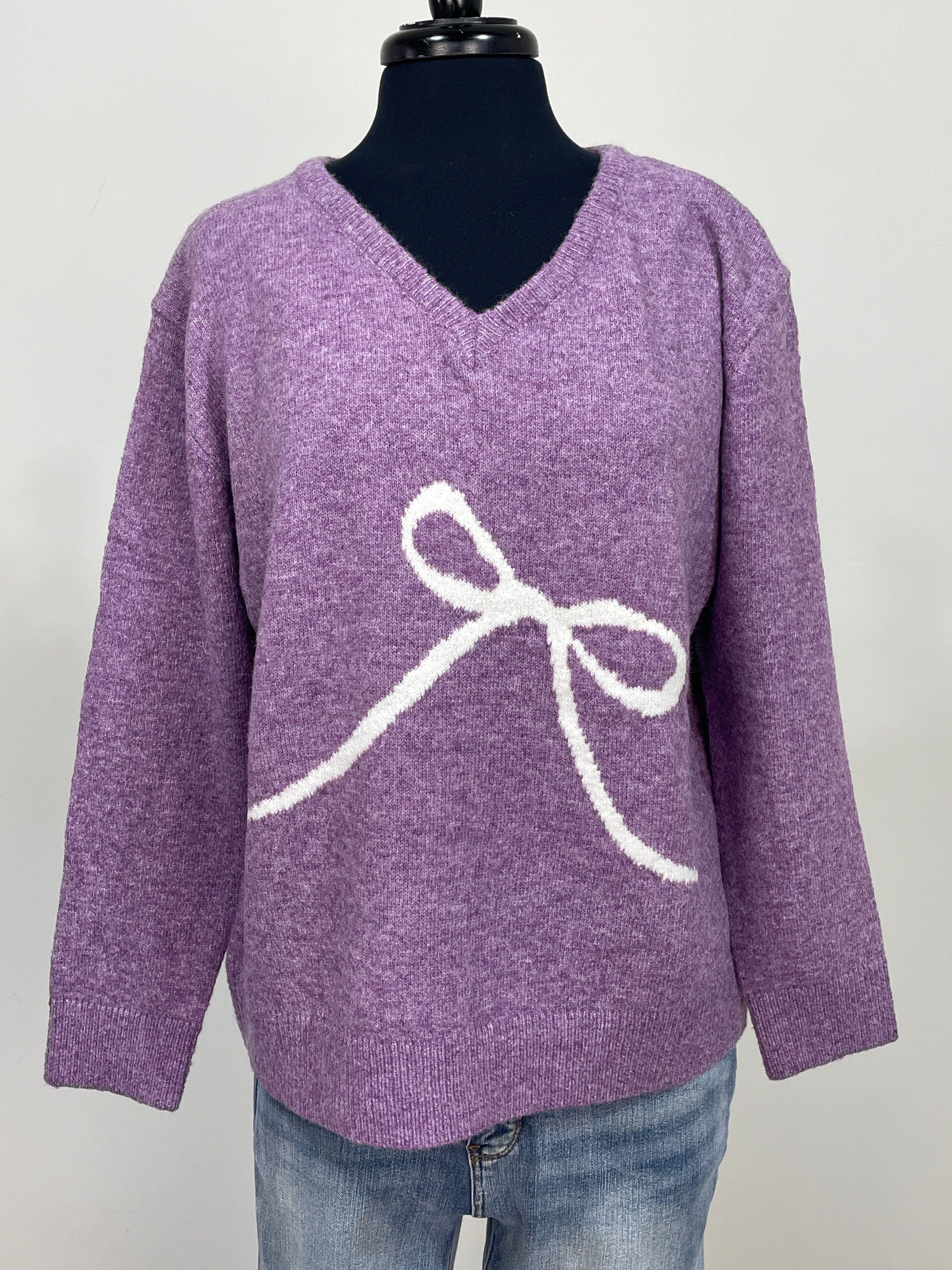 Purple Bow Soft Sweater