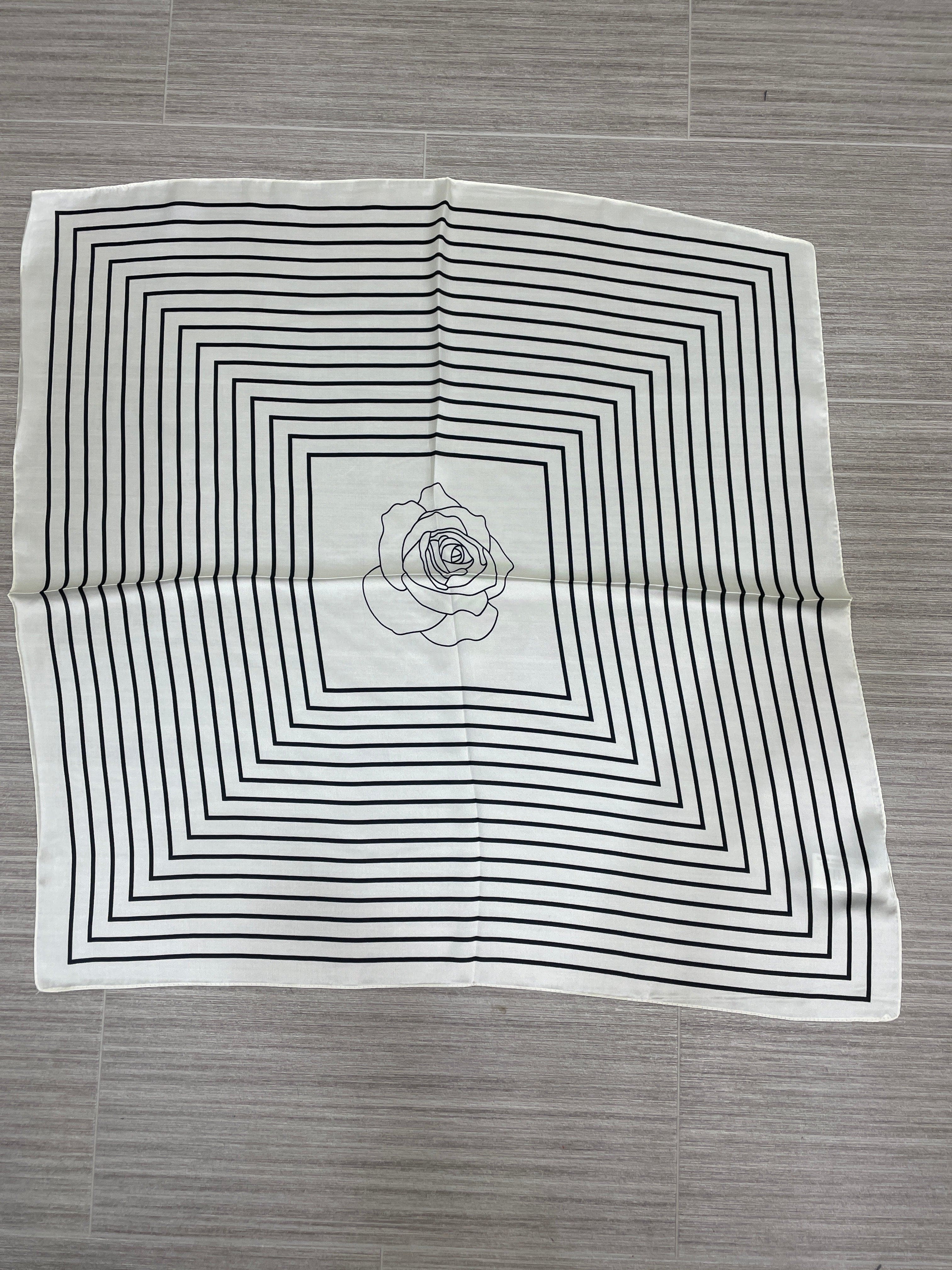 Black & White Rose Satin Scarf