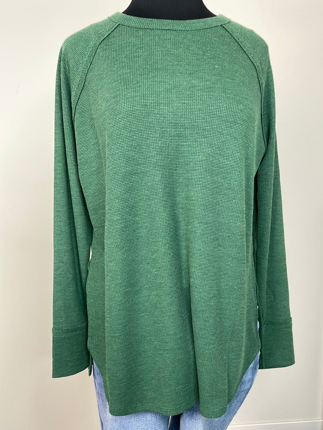 Dark Green Melage Baby Waffle Long Sleeve Top