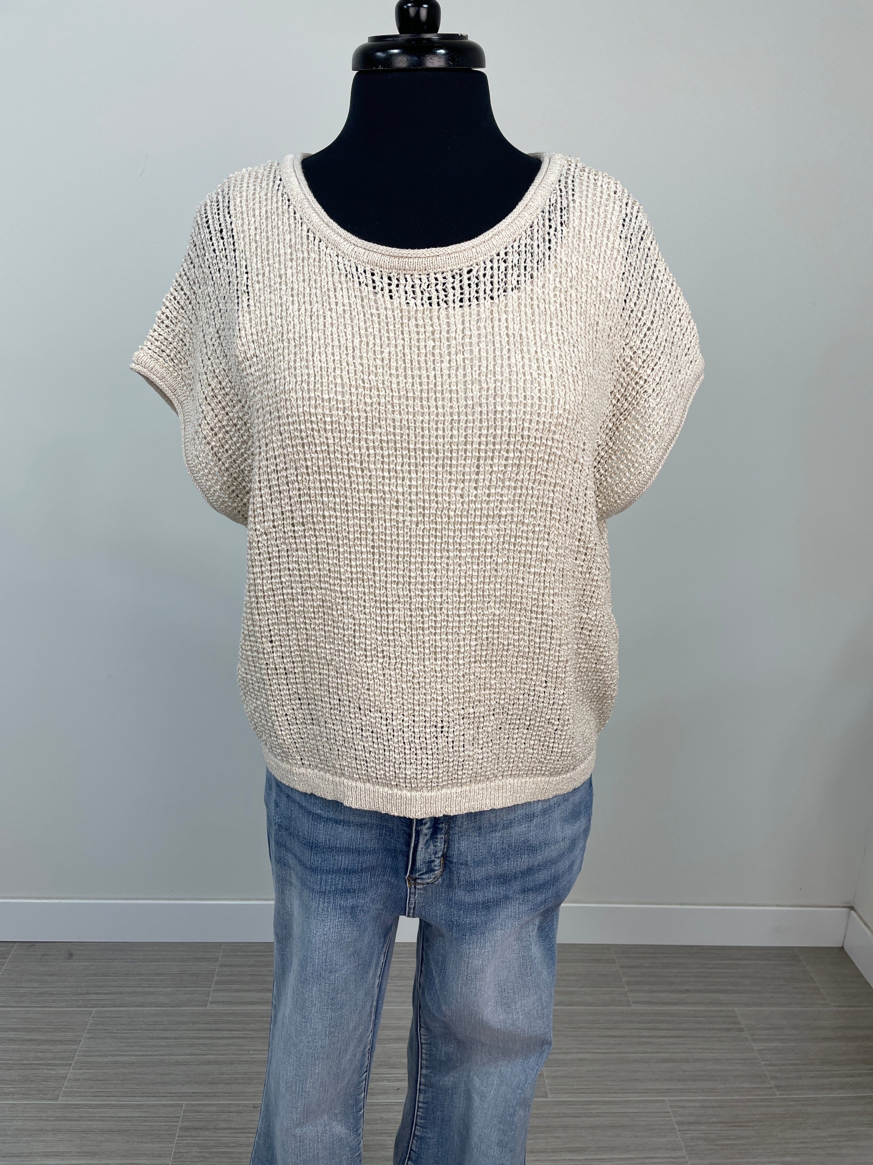 Oatmeal Stretch Knit Sweater Top