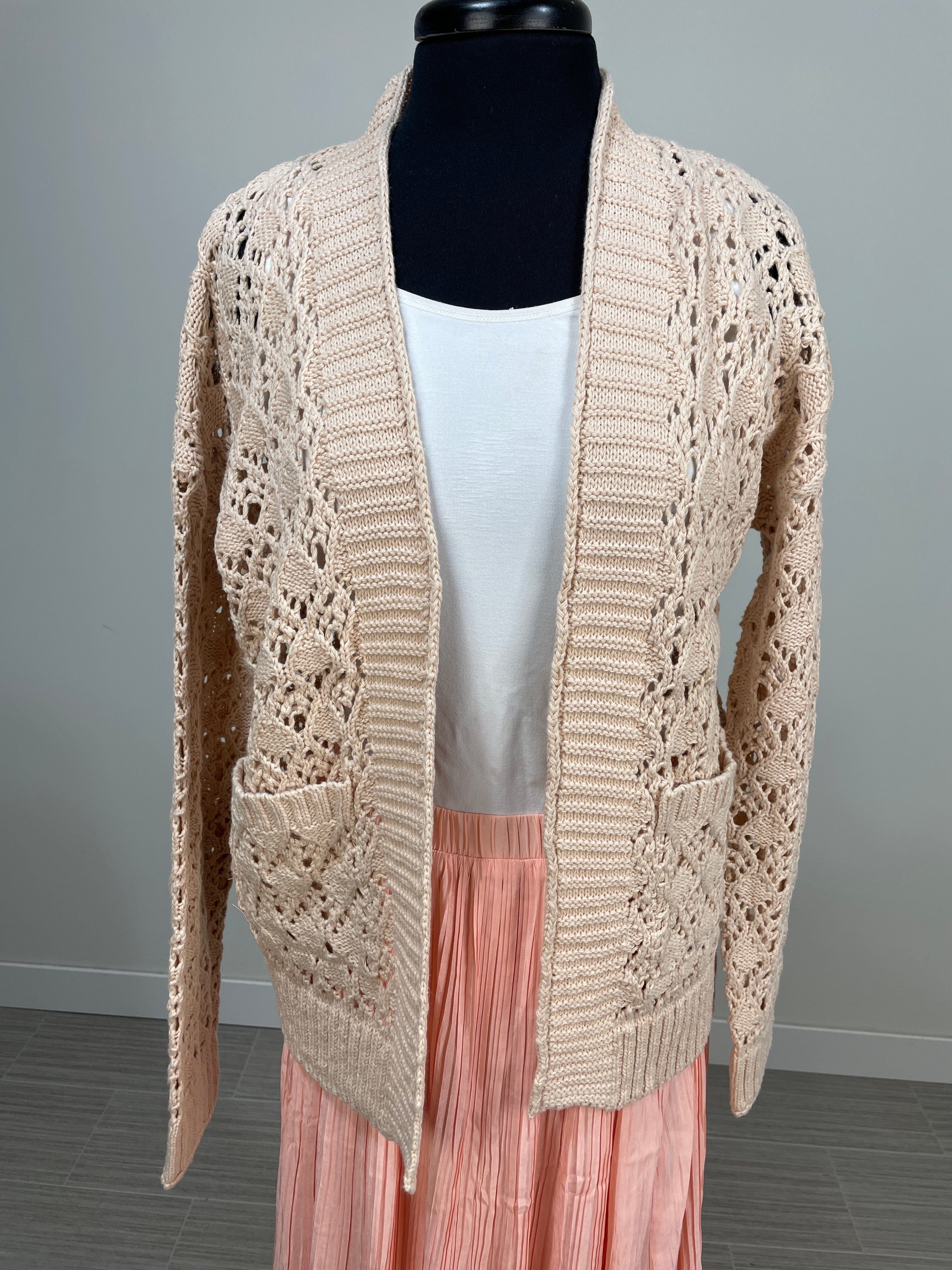 Apricot Pointelle Open Cardigan