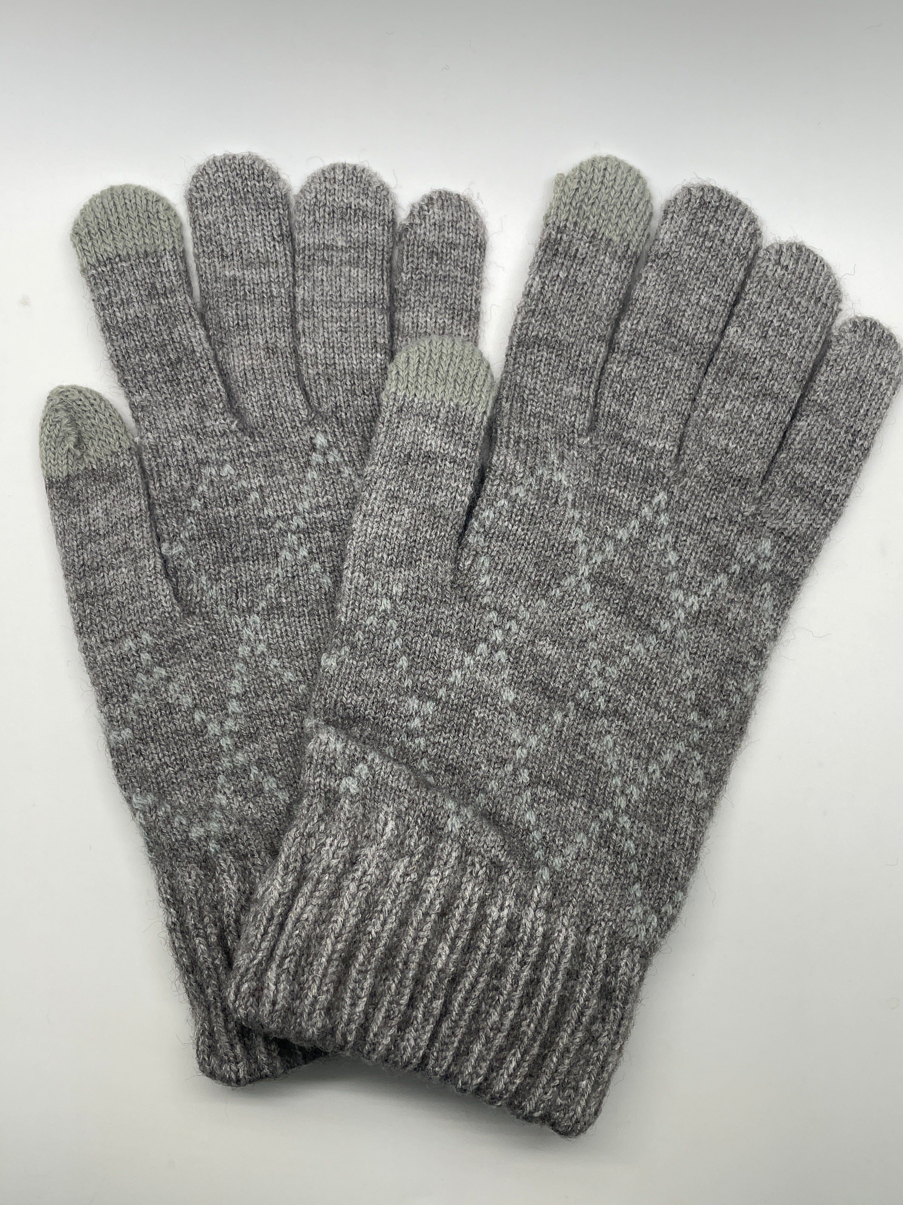 Grey Diamond Knit Gloves