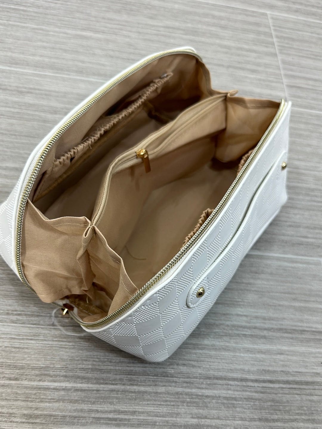 Ivory Checkered Cosmetic Bag