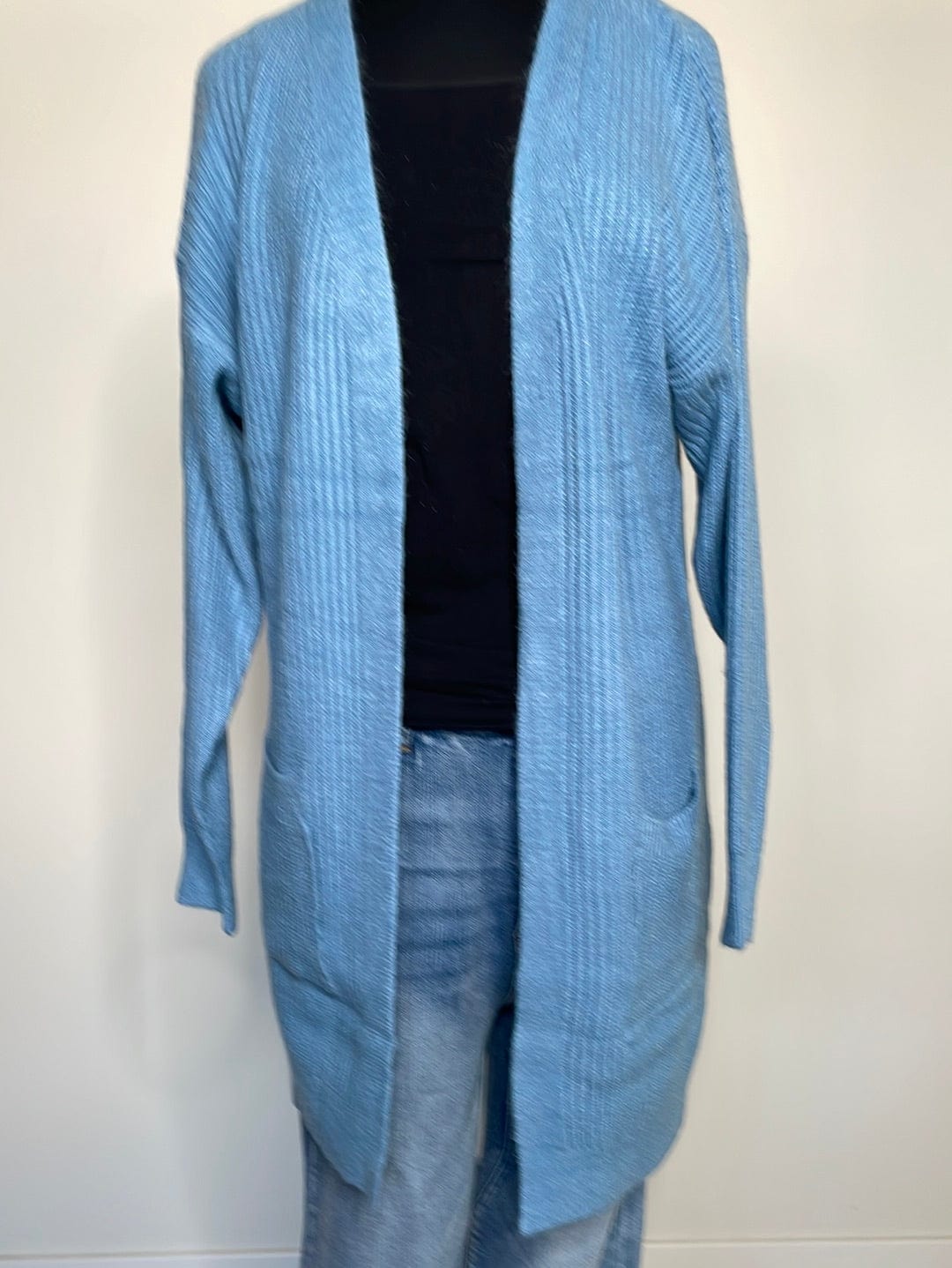 Blue Ribbed Pocket Cardigan OS