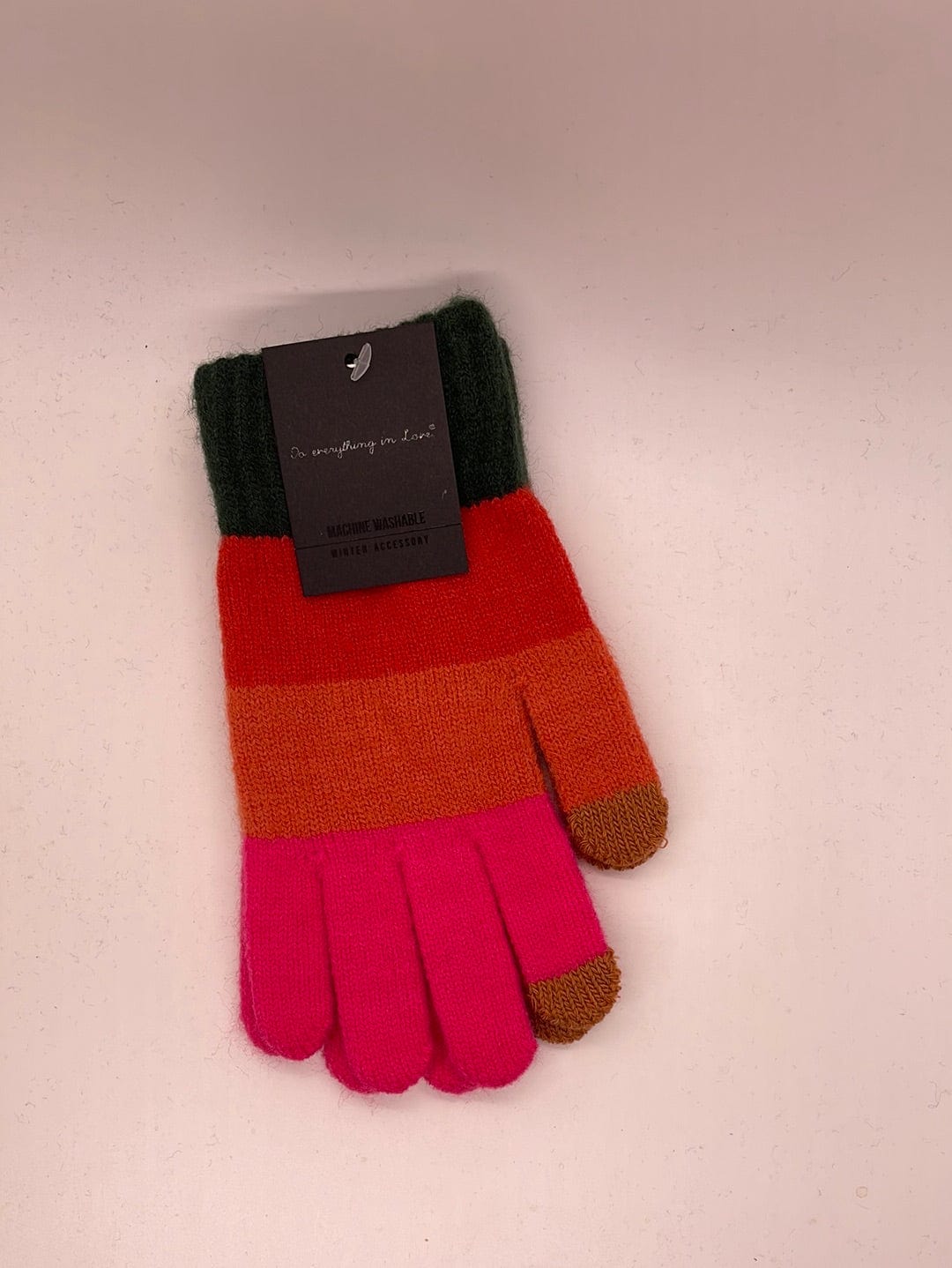Orange Green & Pink Striped Gloves