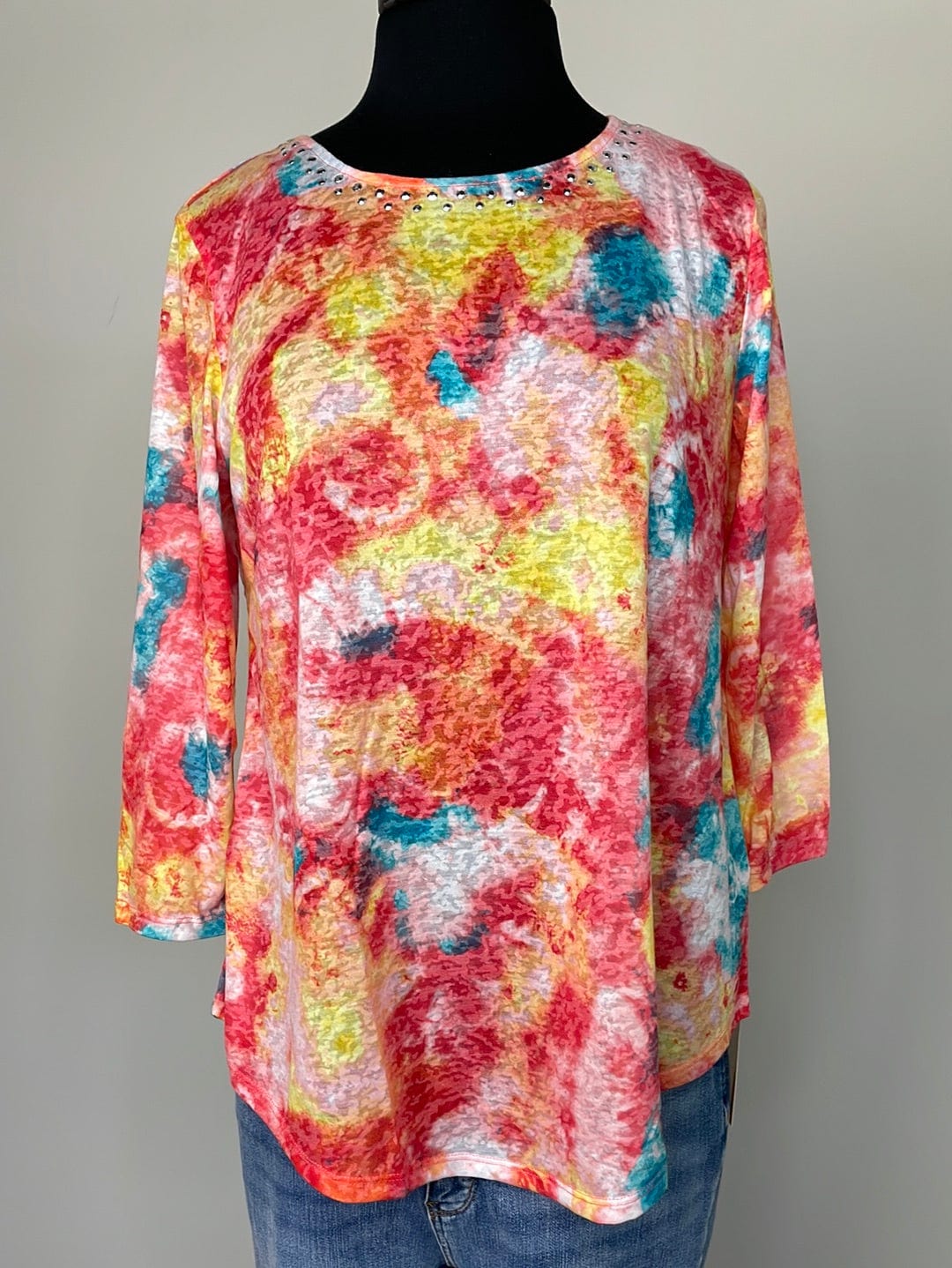 Tie Dye Rhinestone Neckline Top