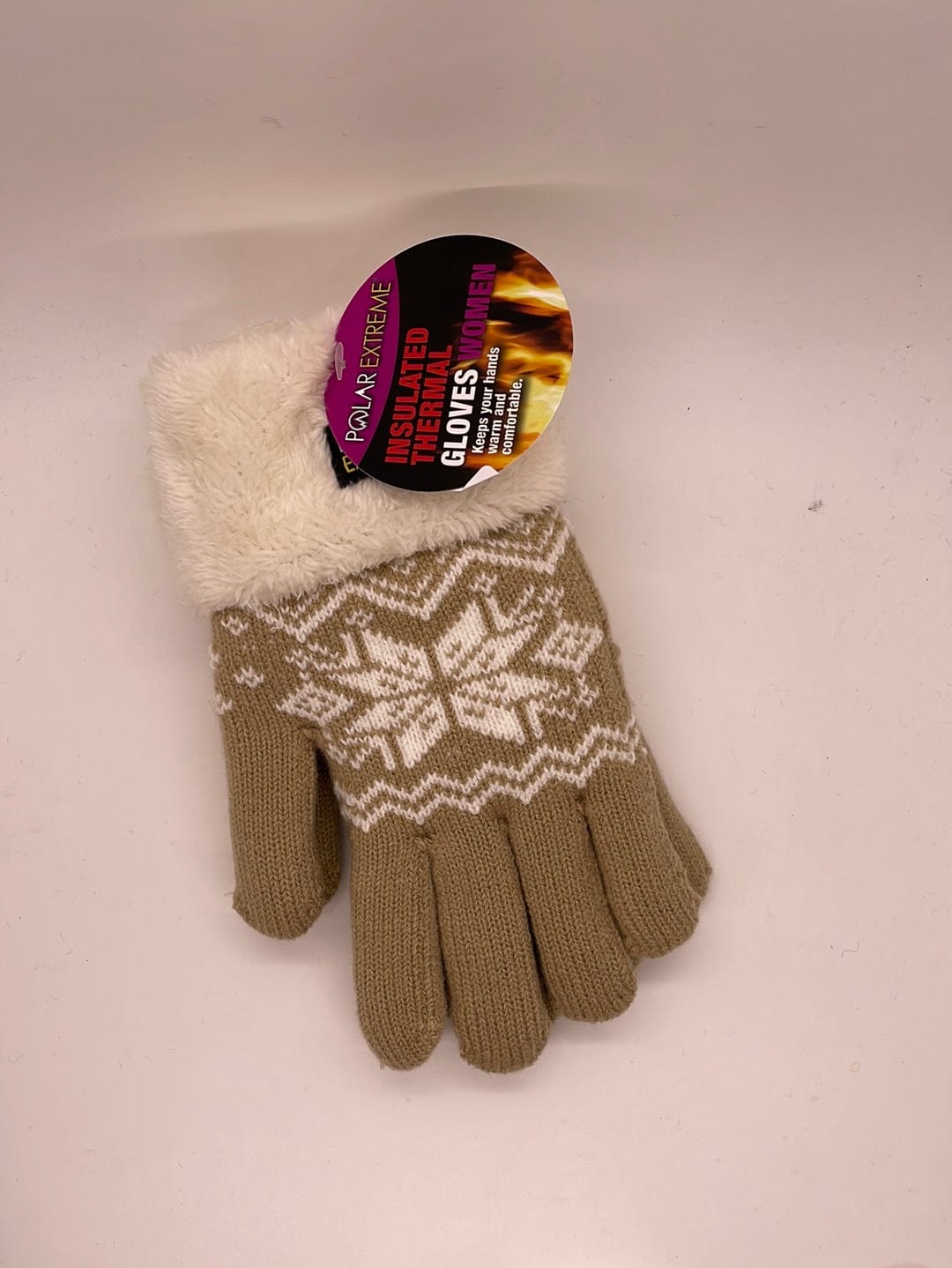 Polar Extreme Snowflake Tan Fur Trim Gloves