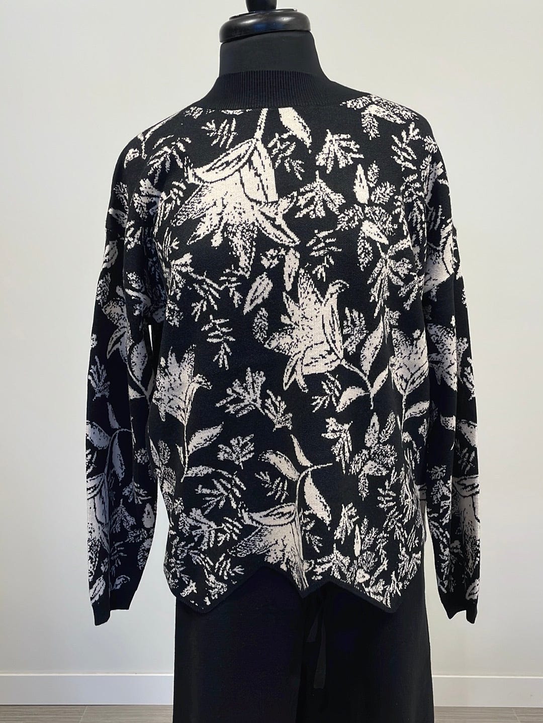 Black Jacquard Sweater Top
