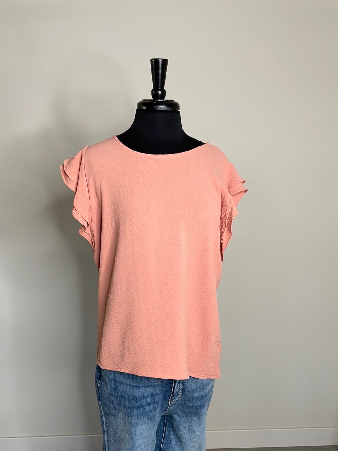 Salmon Two Layer Ruffle Sleeve Blouse