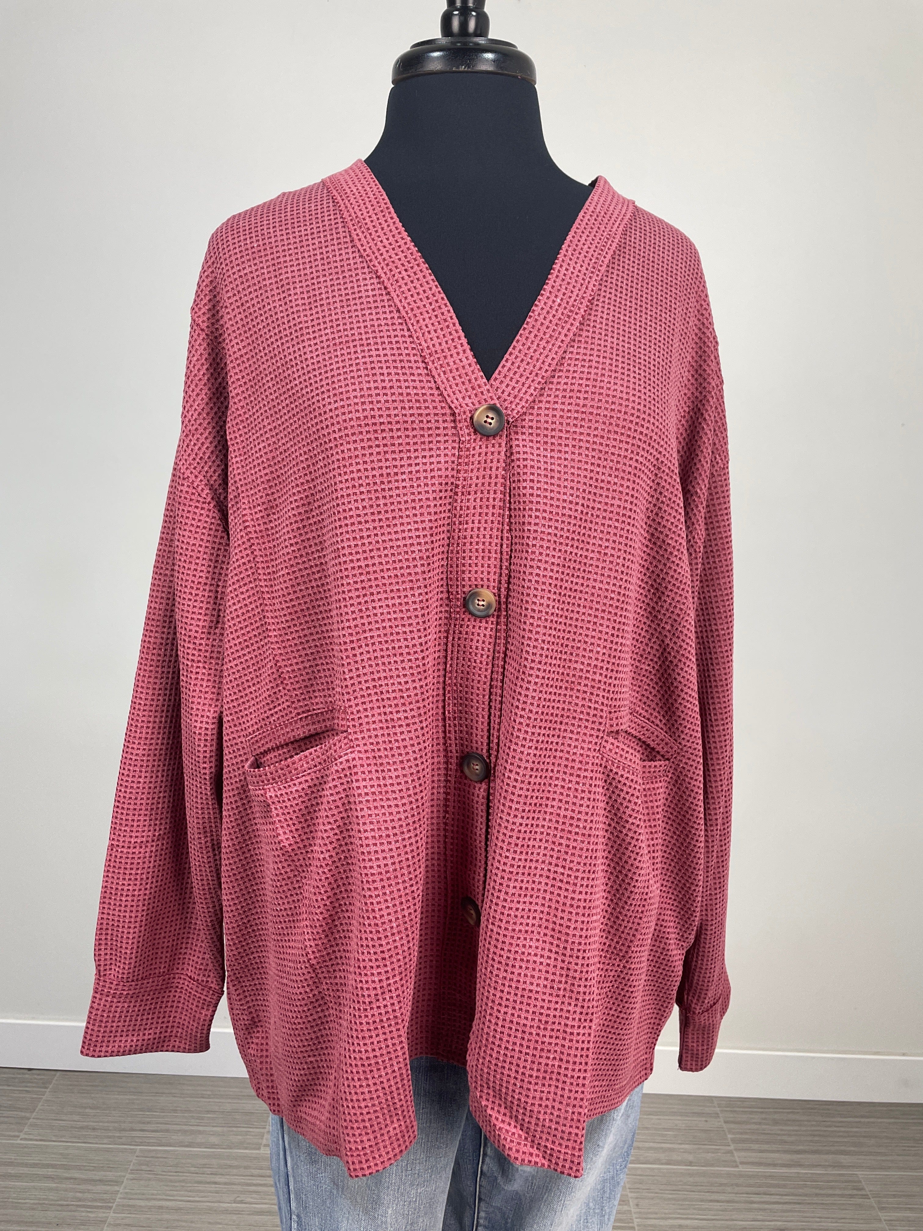Wine Waffle Detail Cardigan